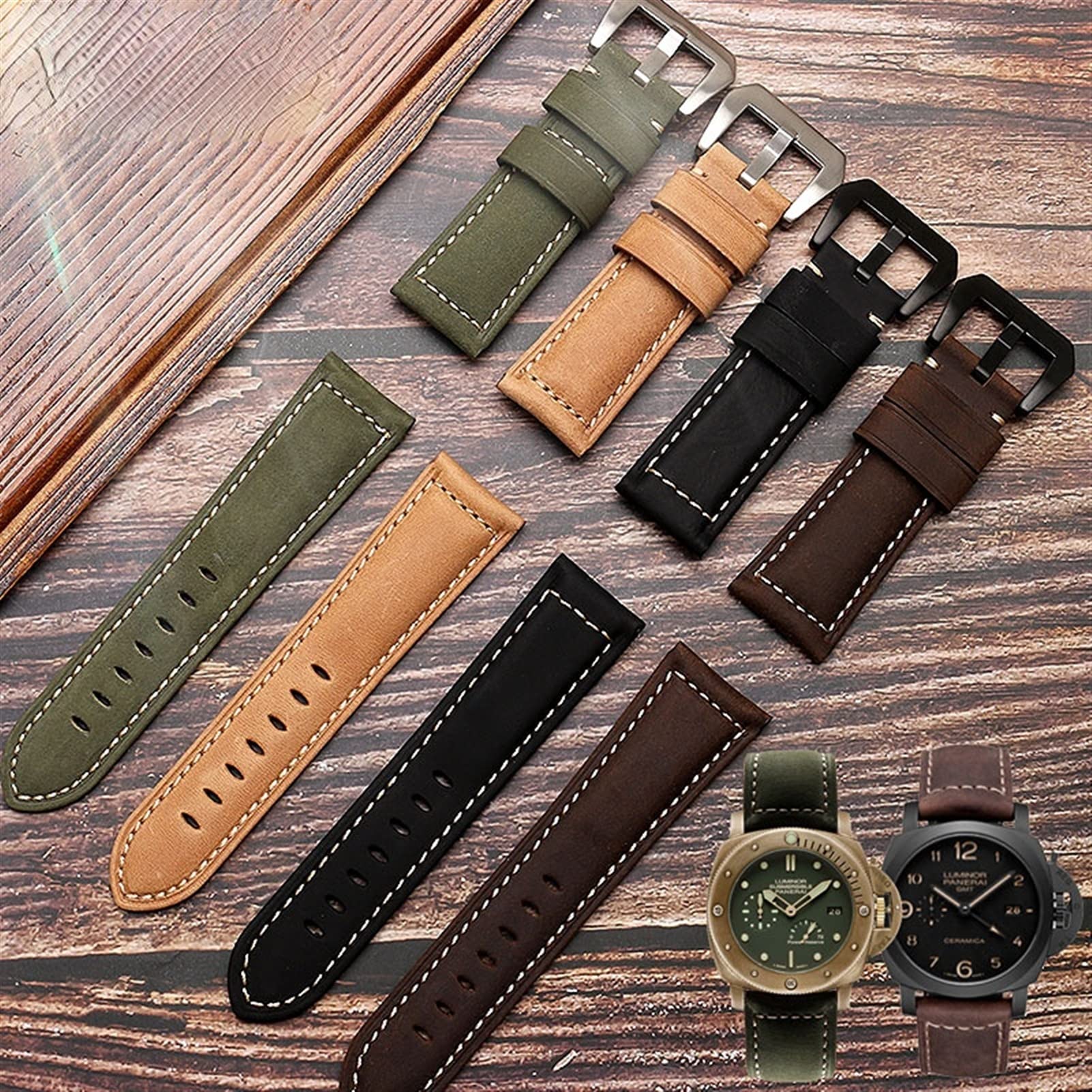 20 mm 22 mm 24 mm 26 mm vera pelle retrò uomo orologio cinturino per Panerai PAM111 441 cinturino da polso in pelle bovina (colore: 21 mm, dimensioni: 20 mm), 20mm, agata
