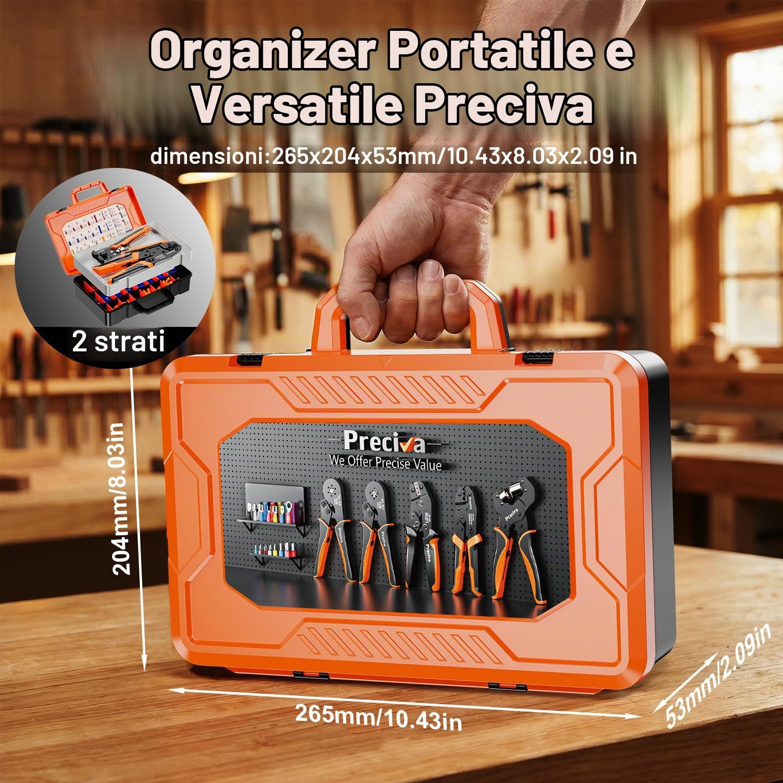 Preciva Pinza Crimpatrice Capicorda Isolati 0,5-6 mm² con Spellafili Automatico 0,2-6 mm², Kit Crimpatrice AWG20-10 con 380 Terminali Isolati (33 Tipi), Pinza Crimpatrice per Elettricista | Preciva Pinza crimpatrice a cricchetto AWG20-10+0,2-6 mm², con co