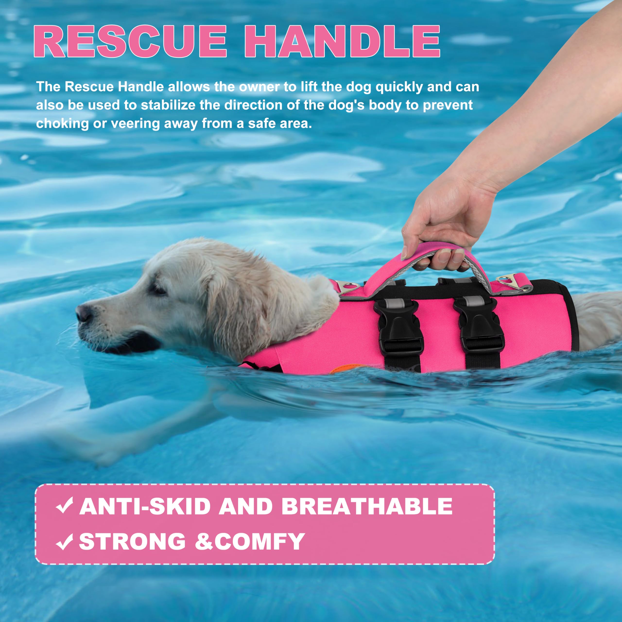 Doglay - Gilet de sauvetage pour chien avec bandes réfléchissantes, gilet de sauvetage réglable à haute flottaison avec poignée de sauvetage pour grands chiens