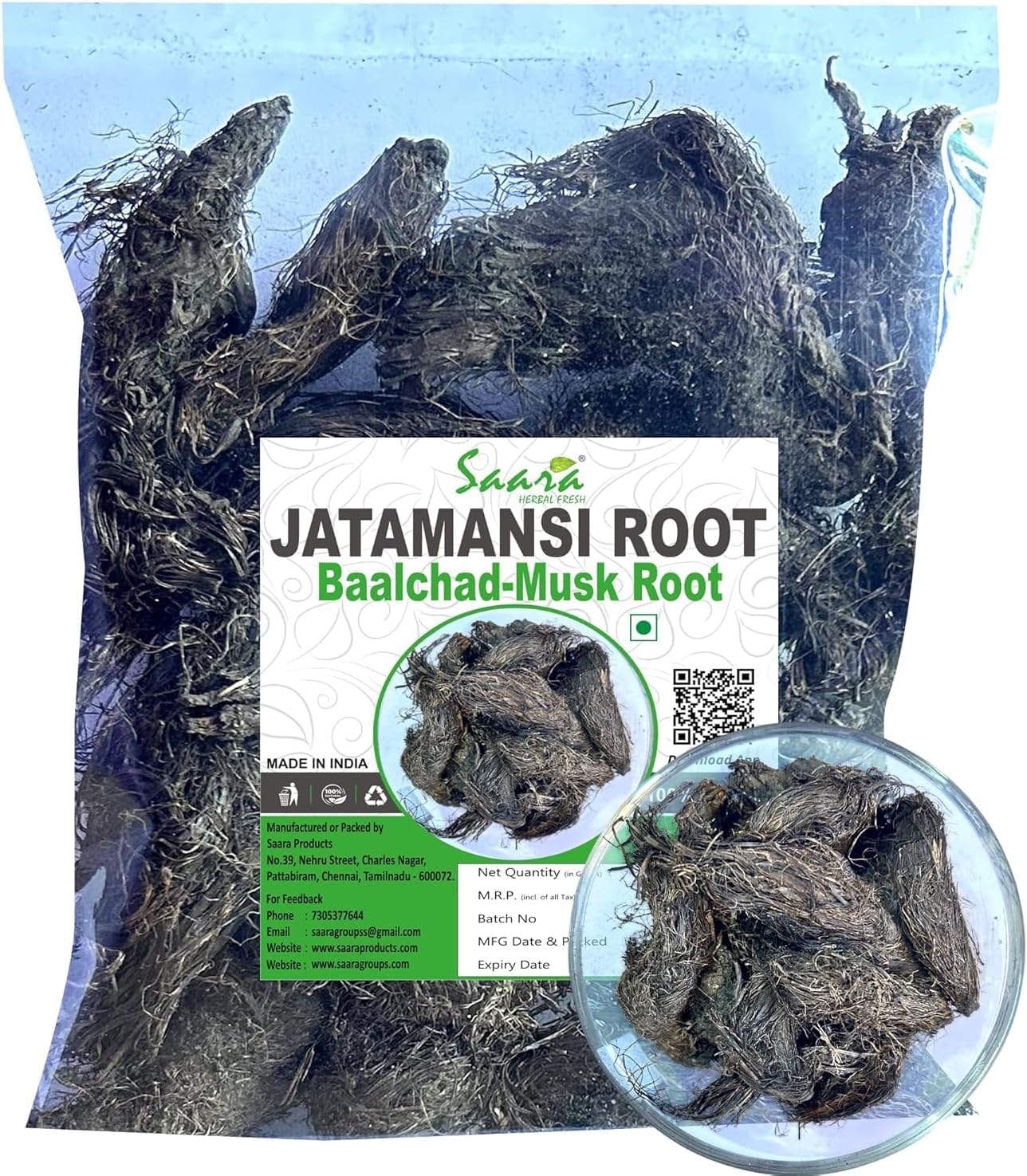 Jatamansi Root, 100g, Baalchadd, Musk Root, Spikenard, Nardostachys, Tapasvini, Jatamasi, (pack of 1 x 100g)