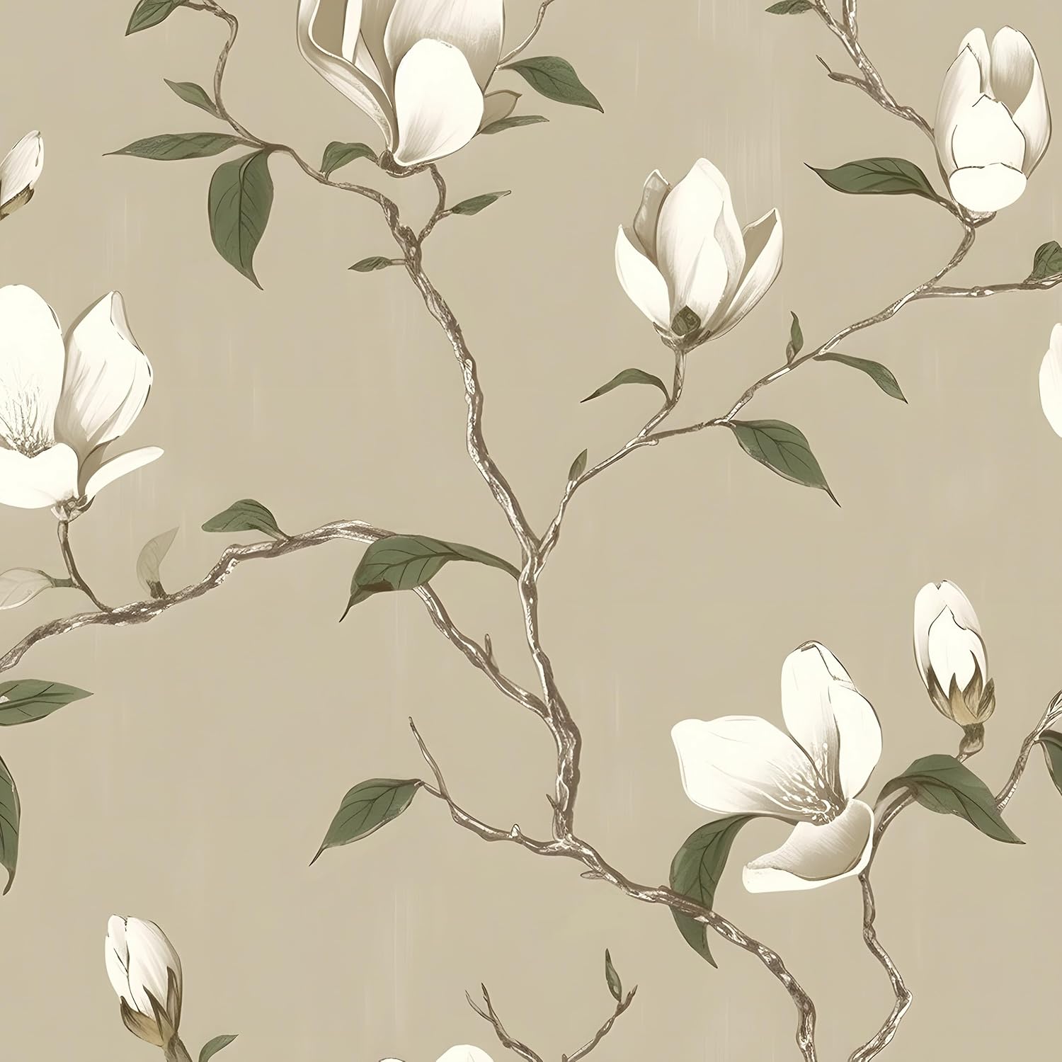 Floral Wallpaper Peel and Stick Vintage Flowers Contact Paper Waterproof Self Adhesive Removable Khaki Botanical Modern Wall Paper for Bedroom Walls Cabinet Locker 17.5" X 118" 17.5" x 118" Light Khaki