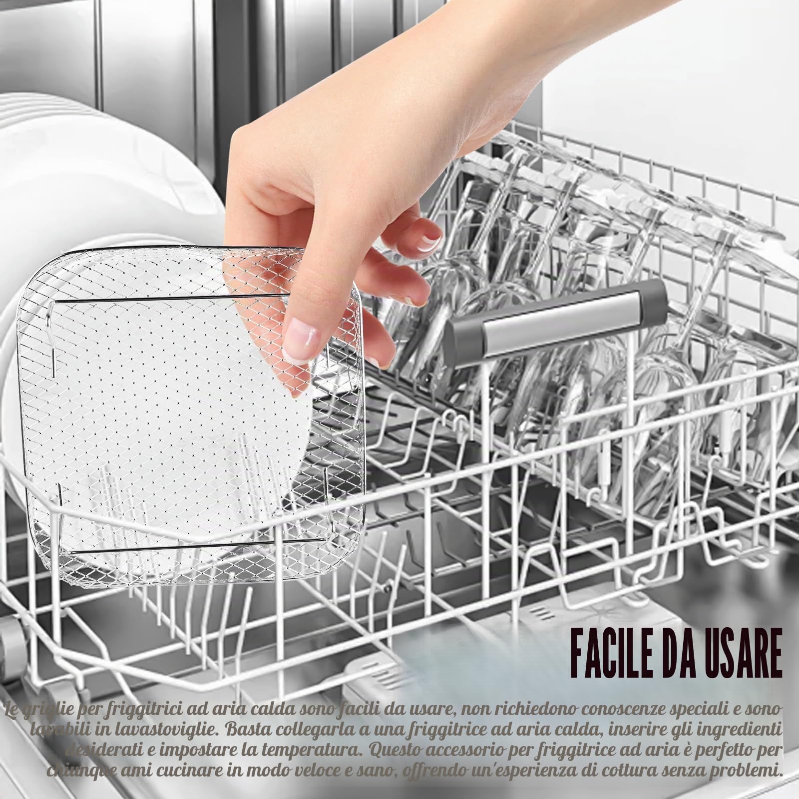 Scaffale per friggitrice ad aria, a 3 livelli, impilabile, in acciaio inox, quadrato, accessori per friggitrice ad aria con 8 piedini in silicone, 1 pinzetta e 1 spazzola per la maggior parte delle