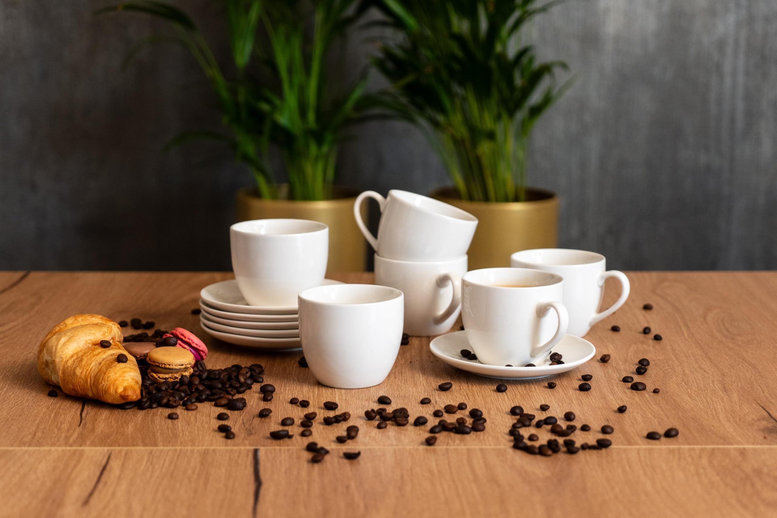 Livello Amalfi Zestaw Filiżanek do Kawy 250 ml – 6 x Filiżanka + 6 x Spodek (12 el.) | Biała Porcelana Premium | Duże Filiżanki do Kawy i Herbaty | Elegancki Komplet na 6 Osób | Zmywarka