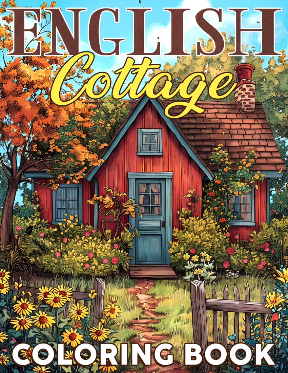English Cottage Coloring Book: Rural Landscape Coloring Pages Featuring Charming Villages, Flower Gardens and Peaceful Small Town Scenes for Adults to Relax and Unwind