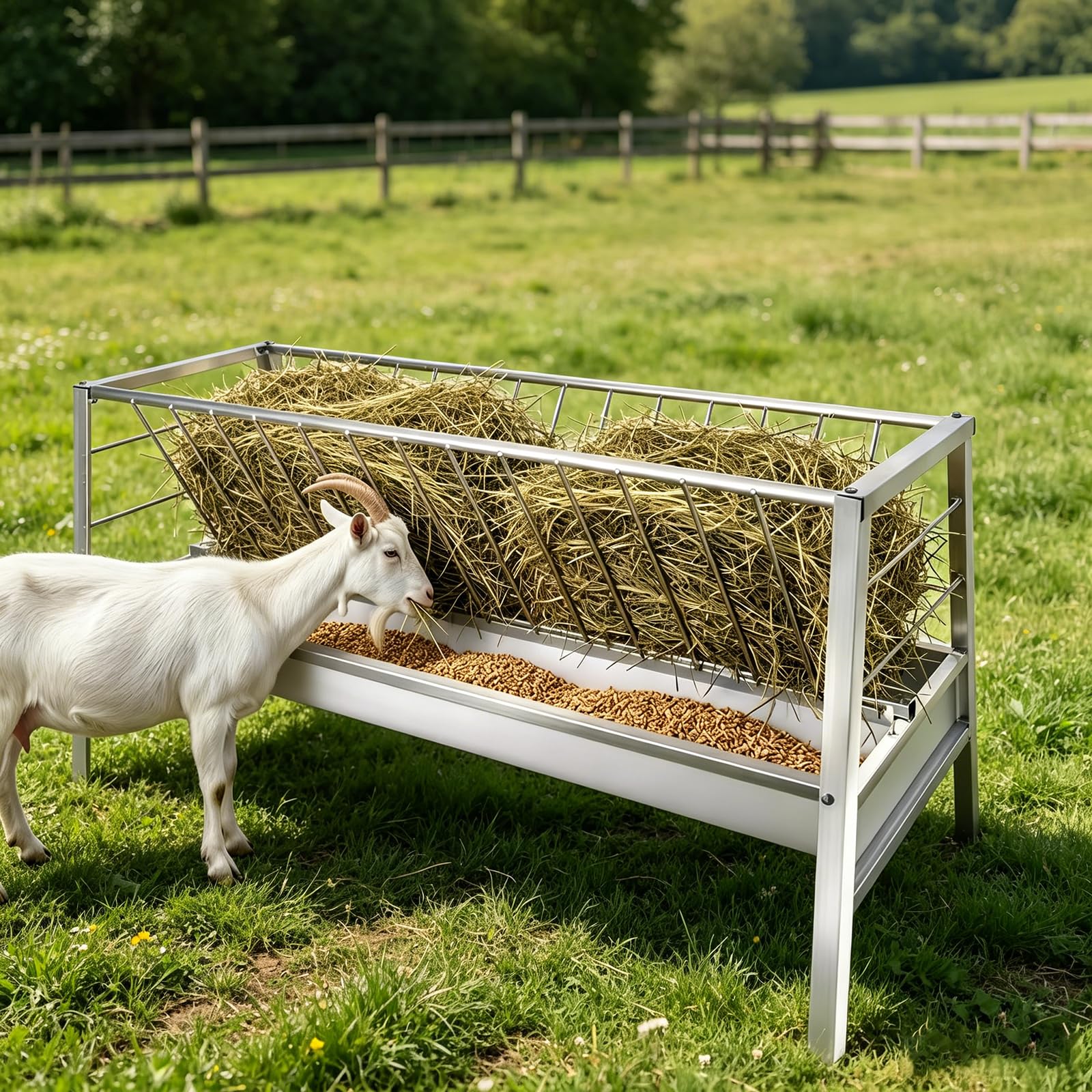 Mangiatoia per capre e Pecore in Acciaio Inox, mangiatoia per Fieno per capre da 95 galloni, mangiatoia per Bestiame da 59" x 24" x 33,4", mangiatoia per Fieno e mangiatoia per Cereali 2 in