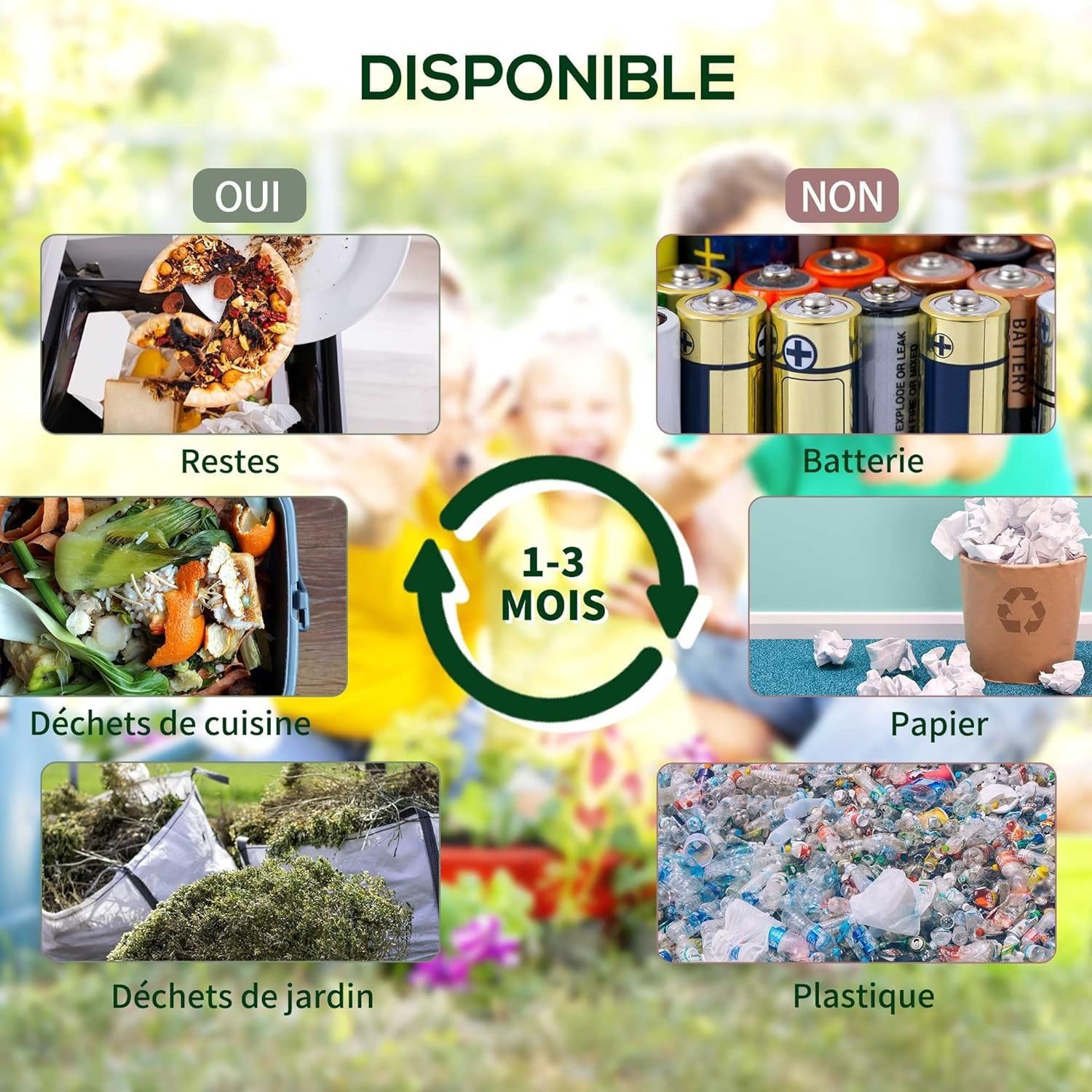 Composteur Domestique de Jardin, Bac à Compost Rotatif 360 de 70L - décomposition Rapide des matières organiques pour Engrais