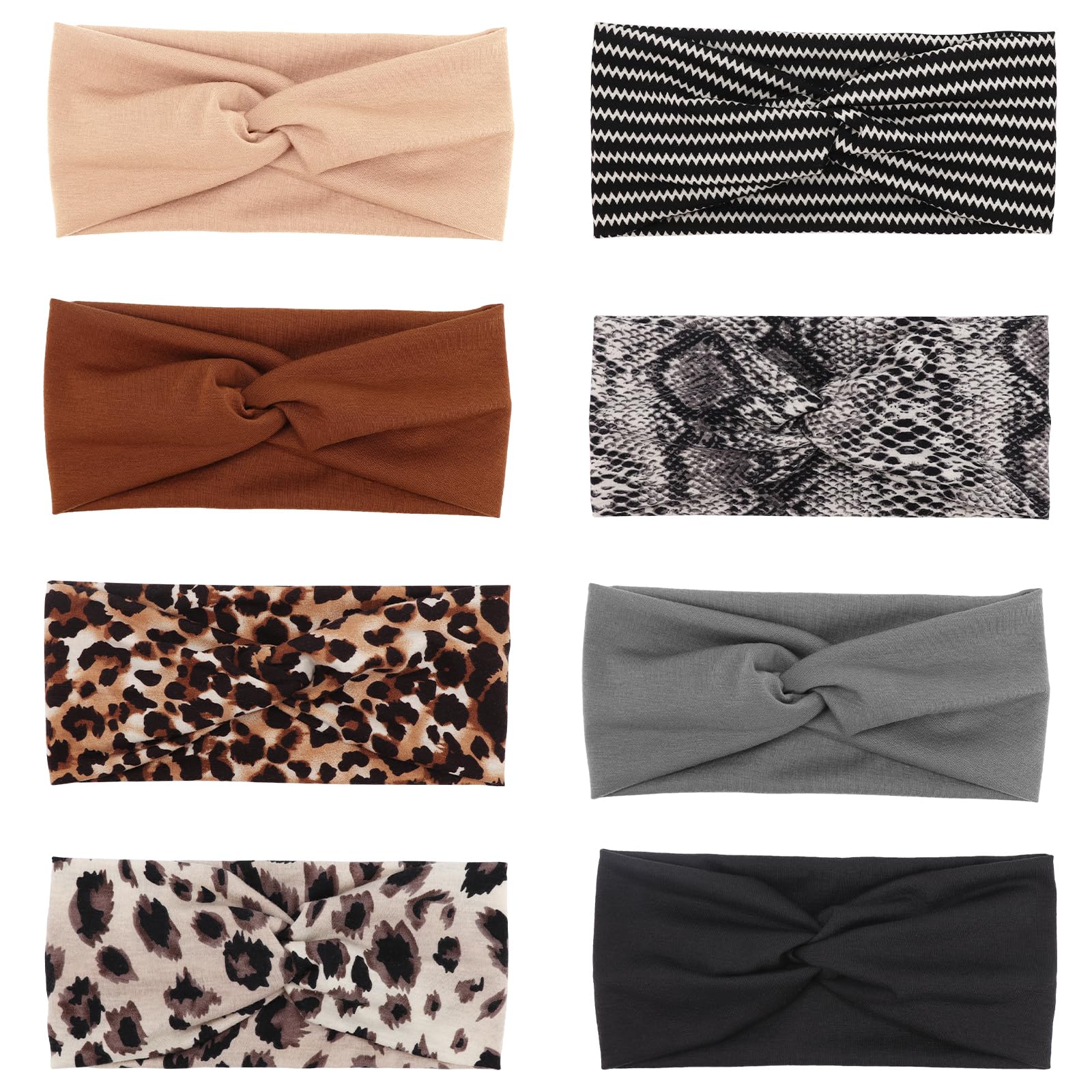 DRESHOW 8 Pack Headbands for Women Girls Vintage Leopard Headband Knotted Headwraps Criss Cross Hair Bands Accessories