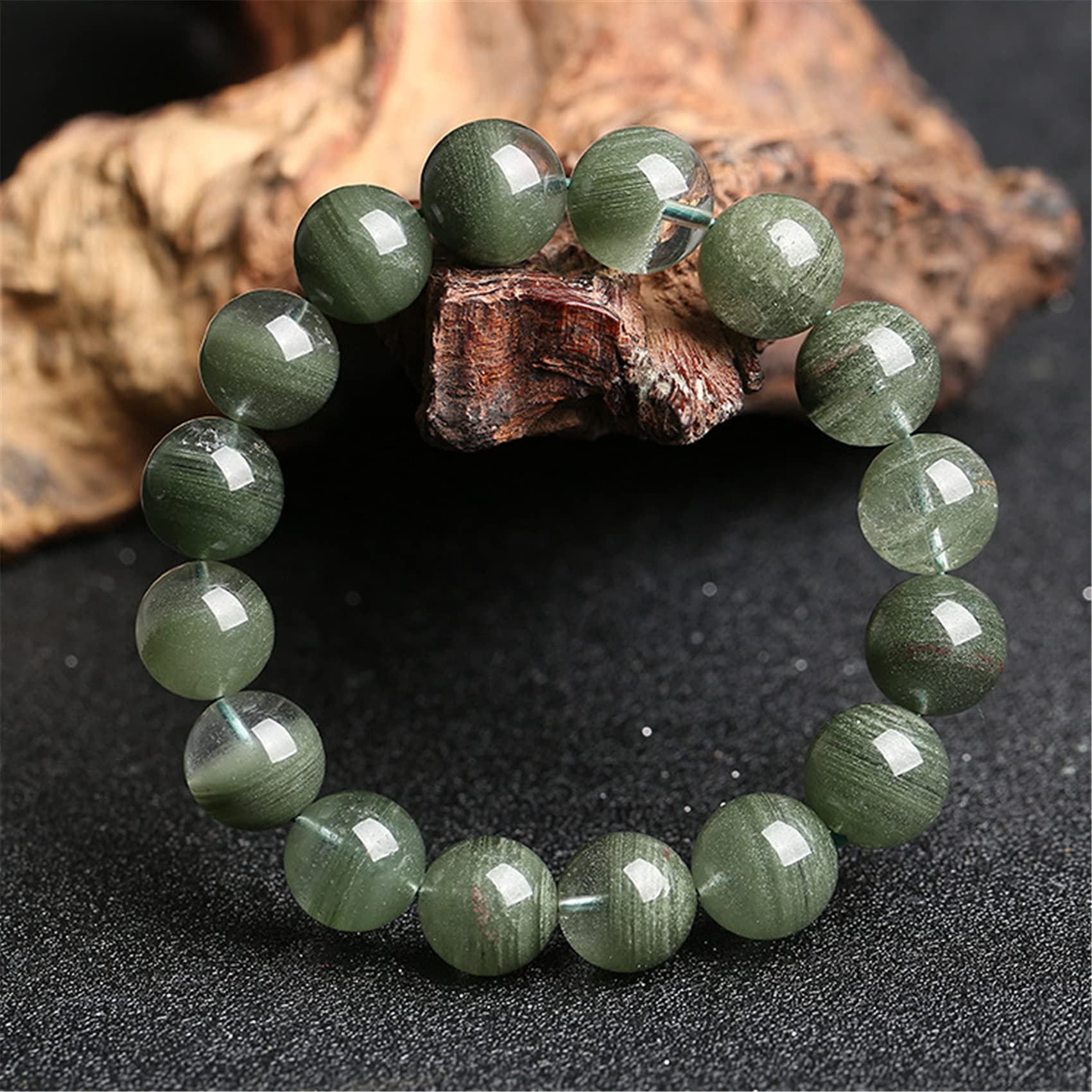 YDYDTTKD Pulsera de Buena Suerte, Pulsera de Cristal de Riqueza Feng Shui, Amuleto de Cuarzo Verde, talismán para Prosperidad, Dinero, Buena Suerte, 8 mm