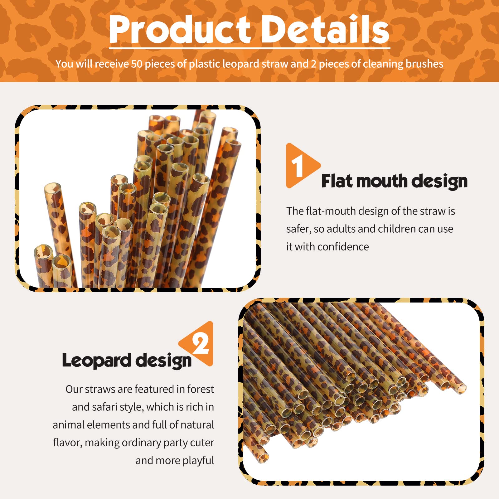 UWAYEXRA WM-2307-3 Lot De 8 Pailles De Rechange Réutilisables Pour Café Glacé Guépard 30,5 Cm