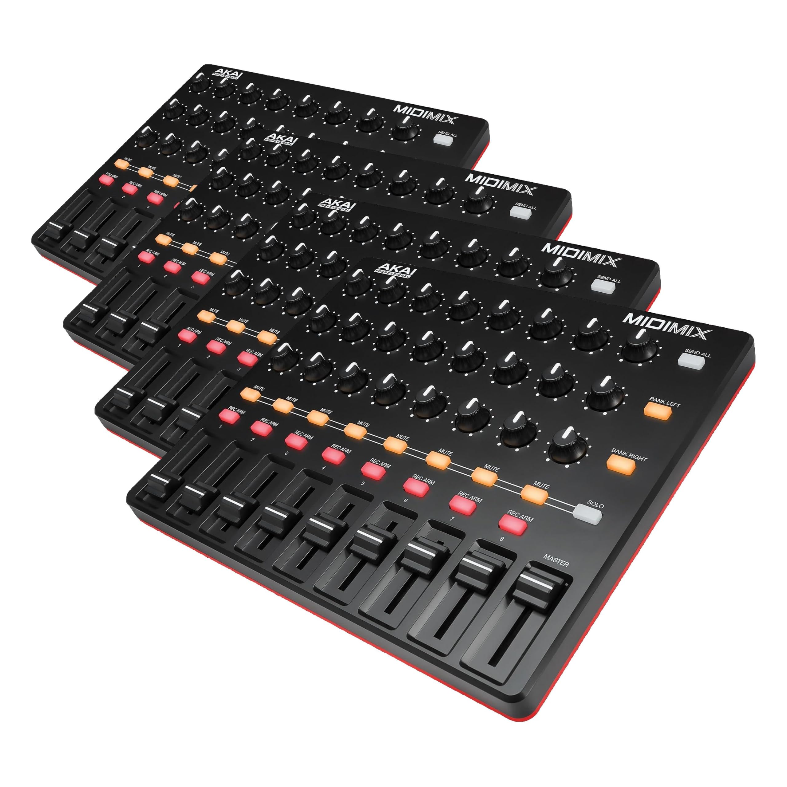 Akai Professional MIDImix - USB MIDI Controller Mixer with Assignable Faders and Master Fader, 24 Knobs and 16 Buttons, 1 to 1 Mapping With Ableton Live, Compact (Pack of 4)