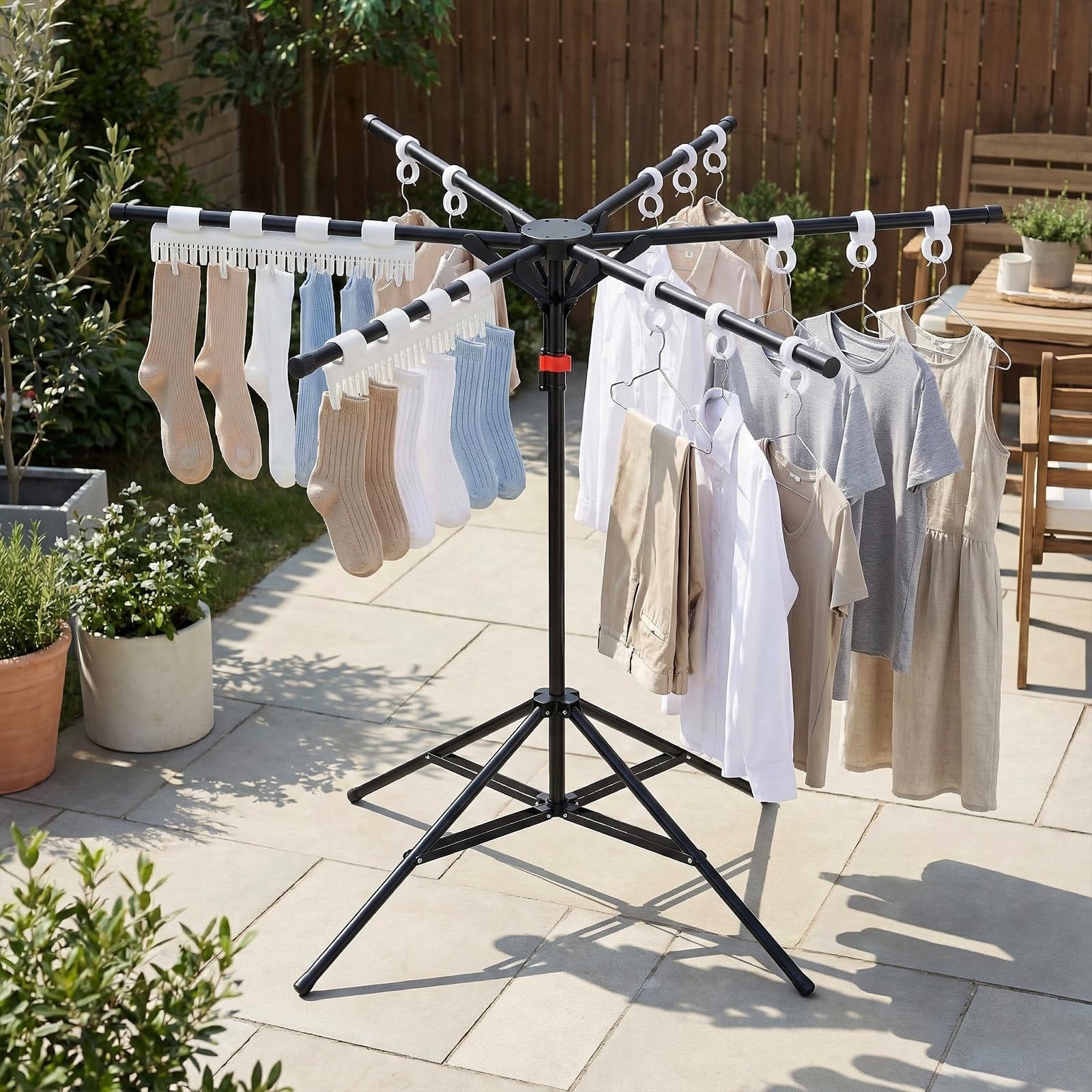 Wäscheständer tragbar wäschespinne Kleiderständer Faltbar Wäschetrockner Outdoor Bügelwäscheständer Höhenverstelltbar Aufhängelänge für den Boden Balkon Schlafzimmer
