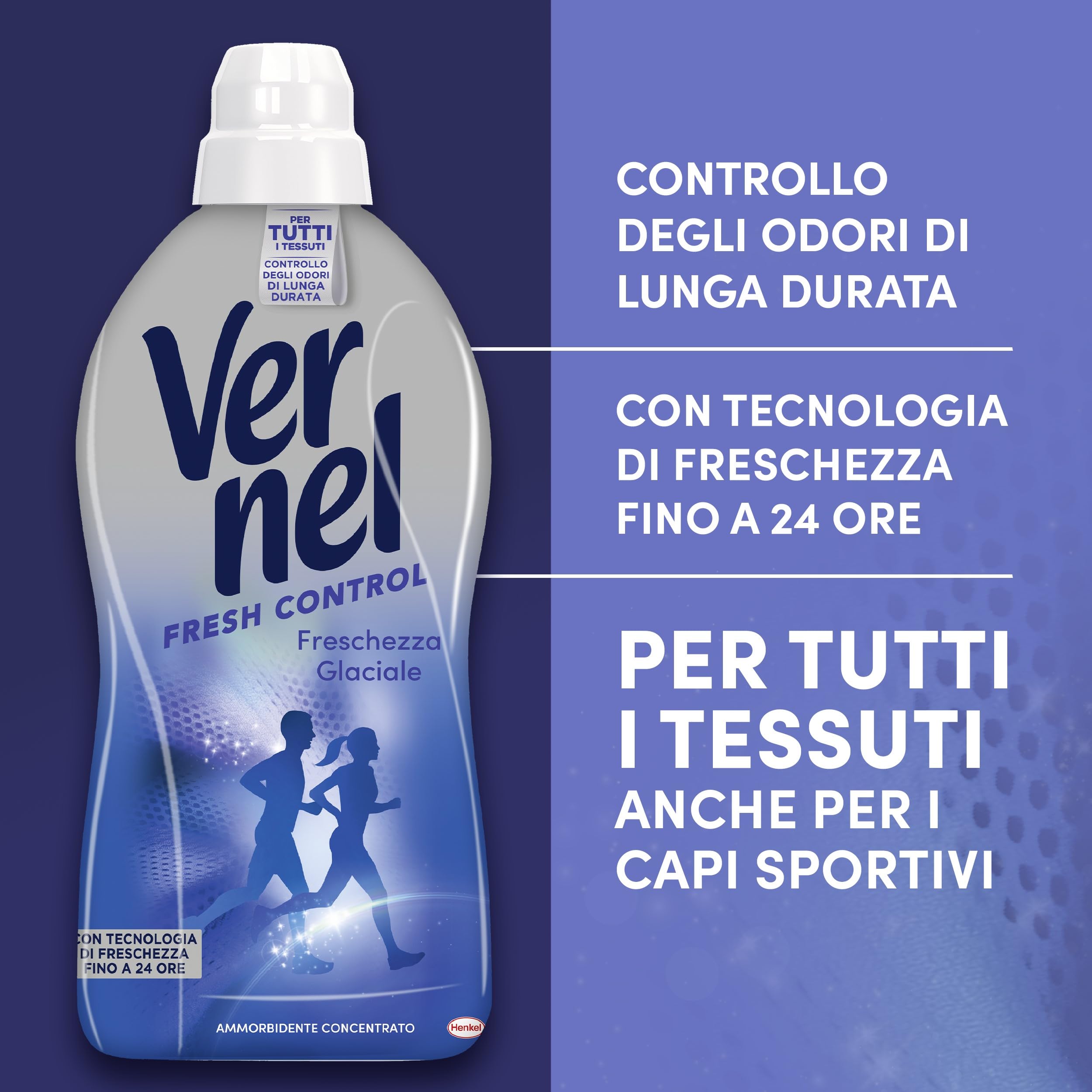 Ammorbidente Concentrato Vernel Fresh Control Freschezza Glaciale (10 x 48 lavaggi), Ammorbidente Concentrato per Tutti i Tessuti, con Controllo degli Odori di Lunga Durata