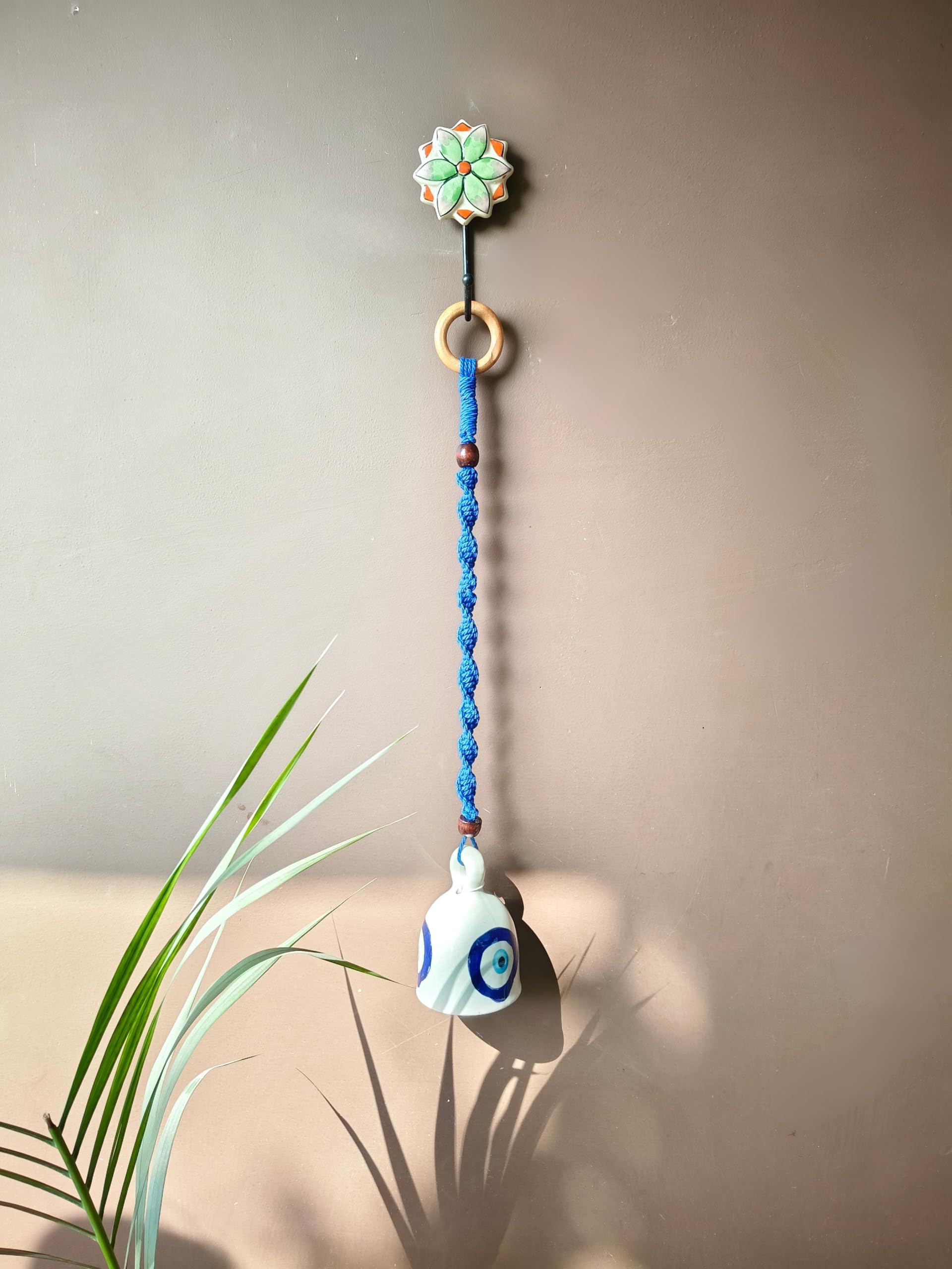 Shopping Shots Pack of 1. Evil Eye Hand Crafted Ceramic Bell with Hand Woven Macrame Rope and 1 Beautiful Ceramic Hook.(Minimum Cost)-image-22