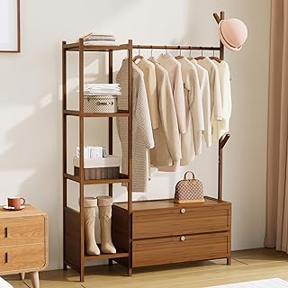 Upgraded Hanging Rack Clothing Rack with Drawers,39.37inch Solid Thickened Clothes Racks with Shelves,27.6inch Width Closet with Drawers,Clothes Racks for Hanging Clothes,Short Closet Dresser