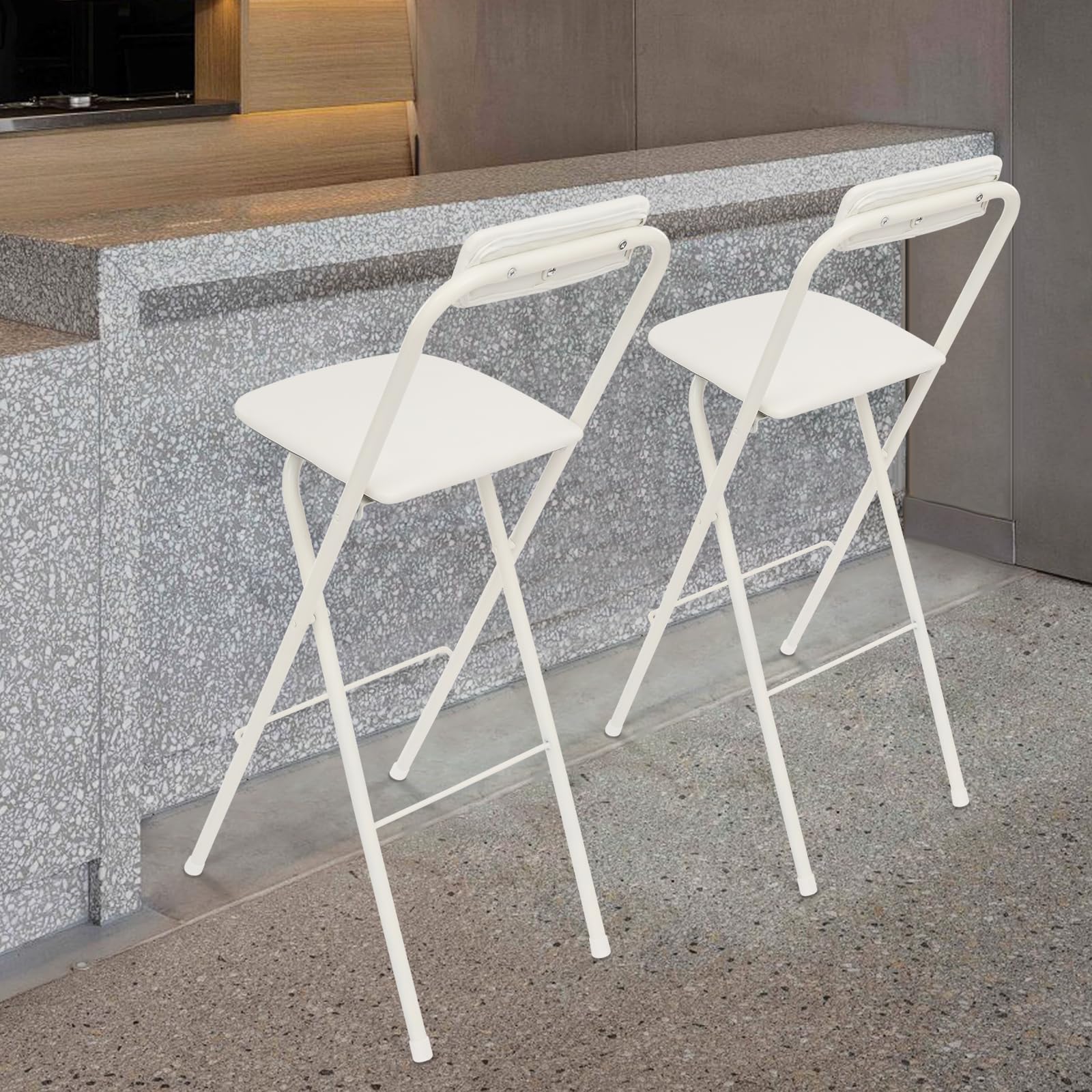 Lot de 2 tabourets de bar portables pliables - Chaise haute pliable avec dossier - Tabouret pliable rembourré - Pour bar, café, camping, capacité de charge : 125 kg