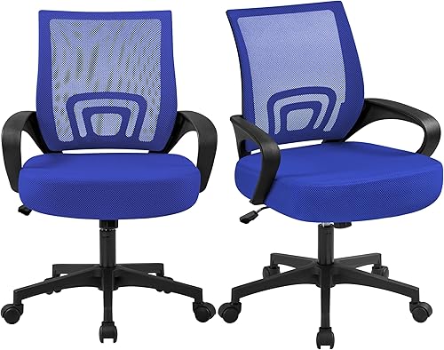 Yaheetech 2 sillas de oficina ergonómicas de altura ajustable, silla de escritorio de malla con soporte lumbar y ruedas giratorias de 360 para el