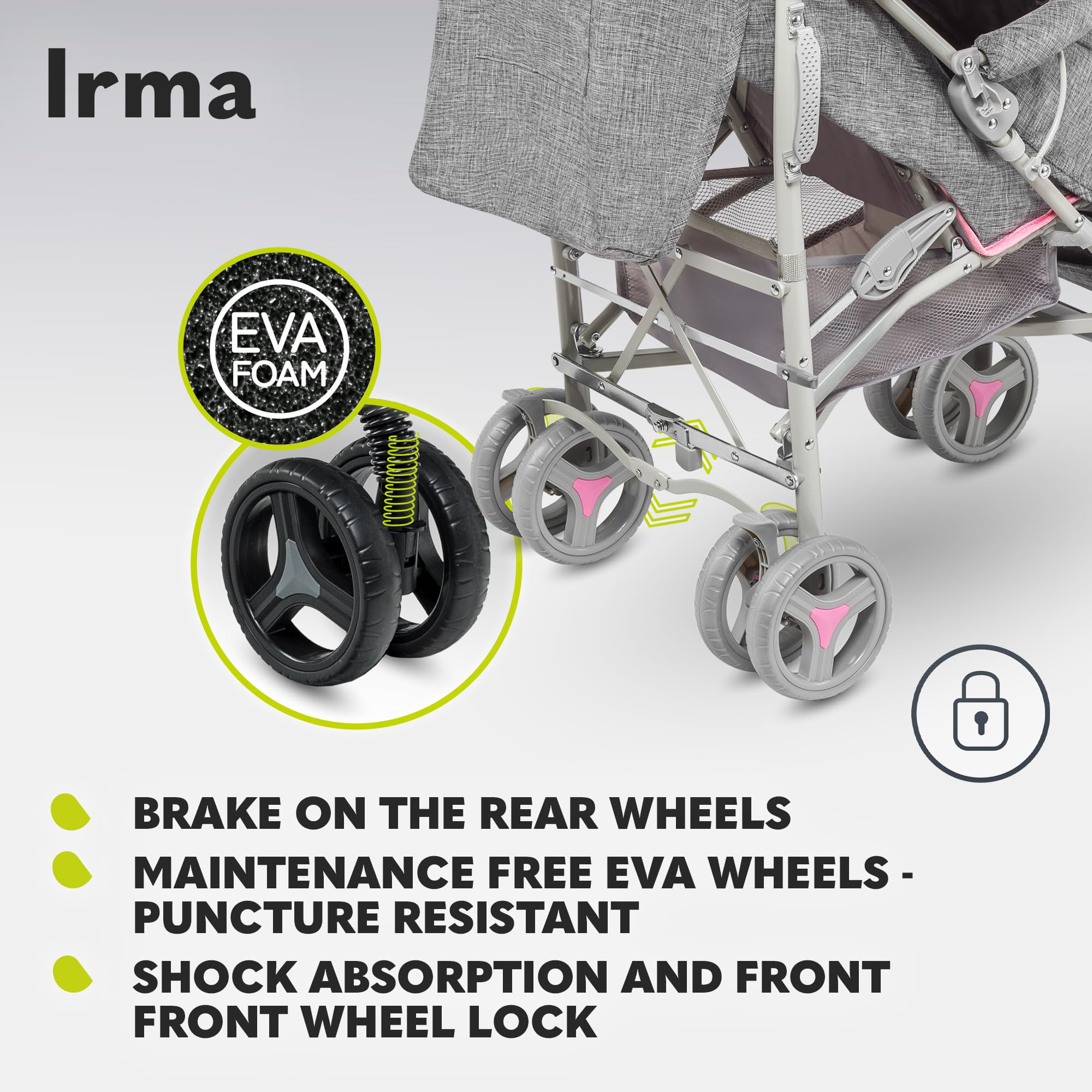 LIONELO Cochecito IRMA ligero y plegable para bebé hasta 3 años, función tumbarse, arnés de 5 puntos, ruedas grandes de 6 pulgadas, mosquitera, cesta grande y capucha, asas giratorias, cochecito | Lie-Flat Reclinable, arnés de 5 puntos, ruedas de 6 pulgad