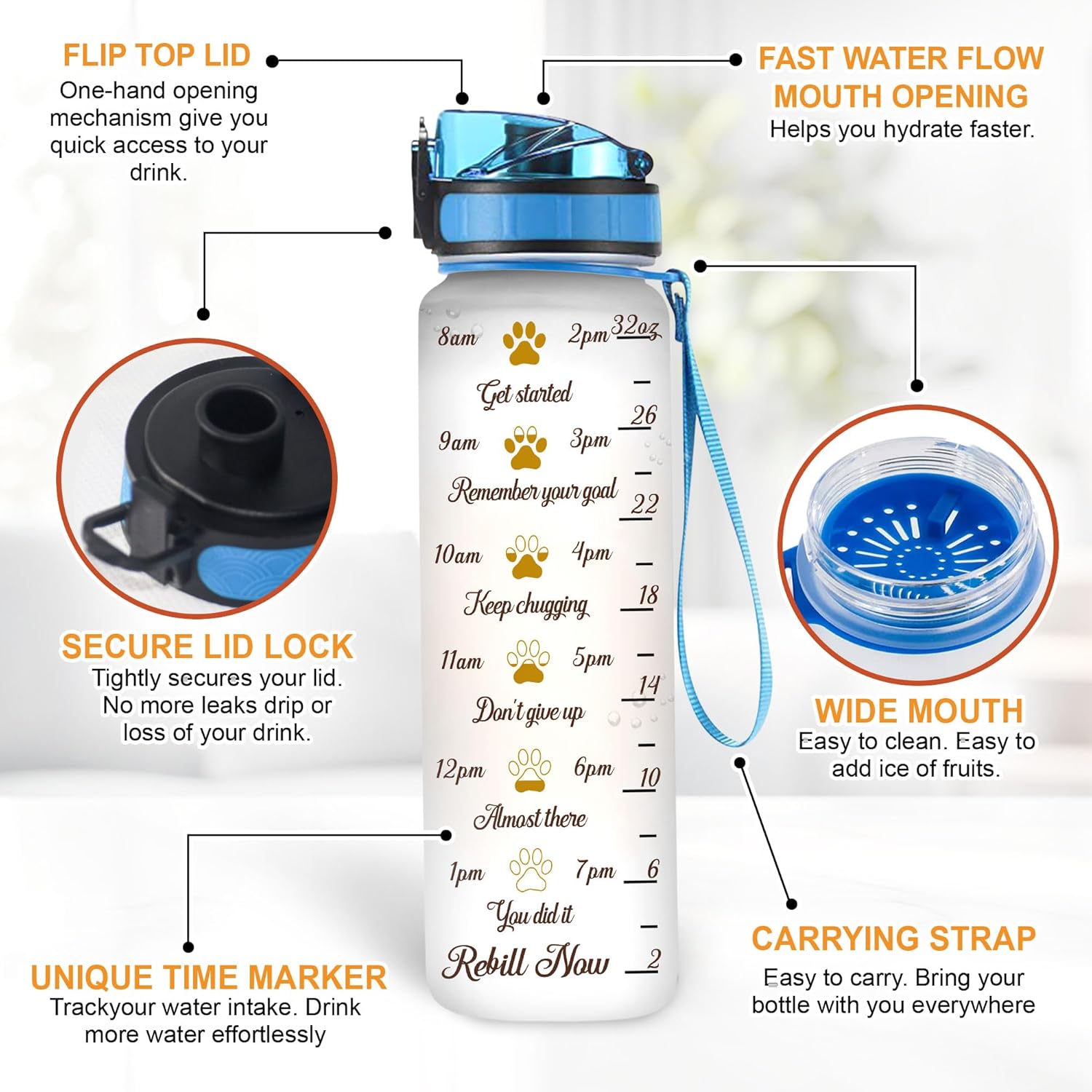 Hyturtle TheSunCozy Personalized Dog Mom Sunflower 32oz 1Liter Motivational Water Bottle, Customized Name Tracking Bottle With Time Marker Gifts For Women Love Sunflower, Lovers, 5.7 x 7 x29.5(cm)