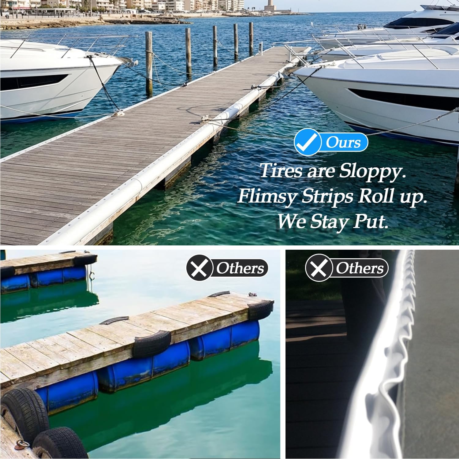 FUQUN P-Profile Dock Bumpers, 2 Separate 1.4 ft Sections, 2.8 ft White Non-Marking PVC Dock Edging, Heavy-Wall Marine-Grade Fender for Boat Hull & Dock Protection with 304 Screws & Drill Bit
