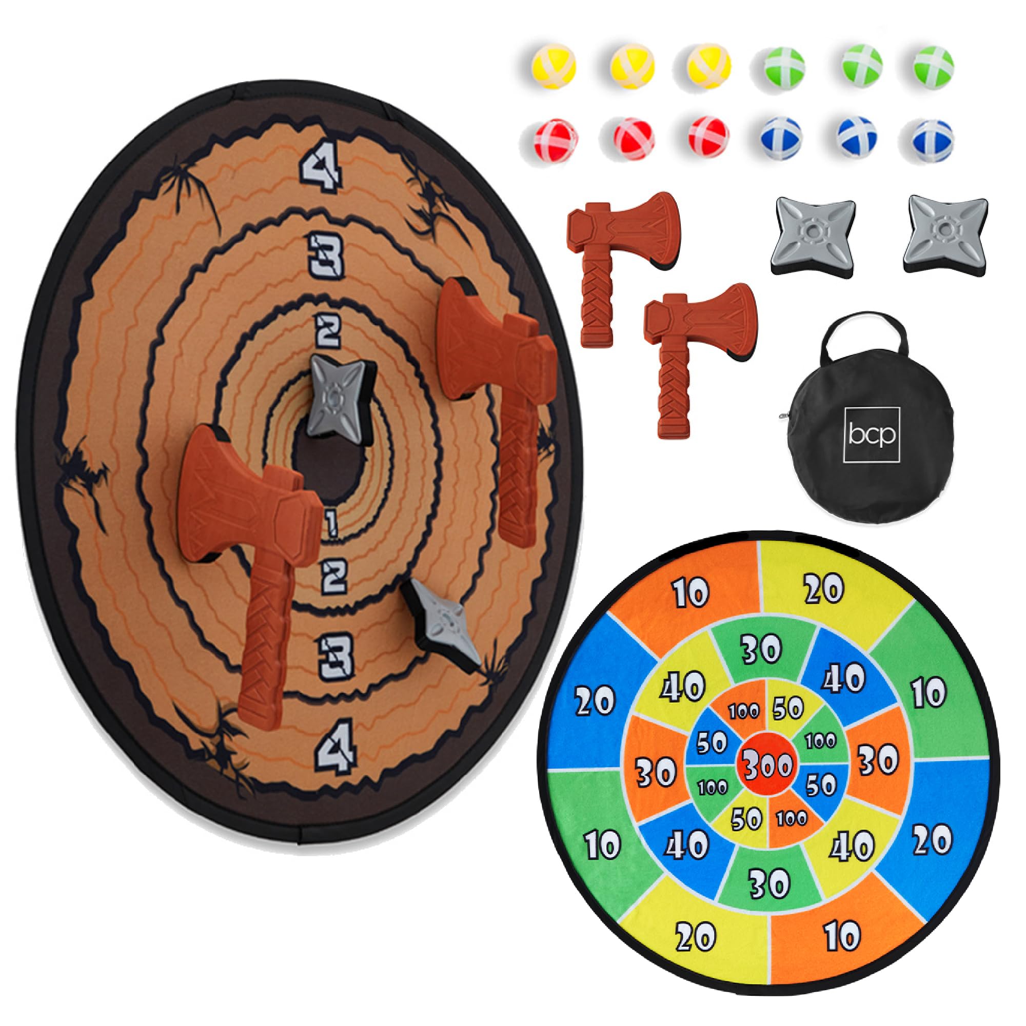 Best Choice ProductsLarge Double-Sided Dart Board, Indoor/Outdoor Sport Sticky Ball Foam Axe & Star Throwing Party Game for Kids, Teens, Adults w/ Carrying Case