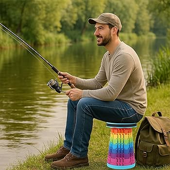 Triing Shop Portable Folding Stool Lightweight Black Retractable Telescopic Collapsible Stool