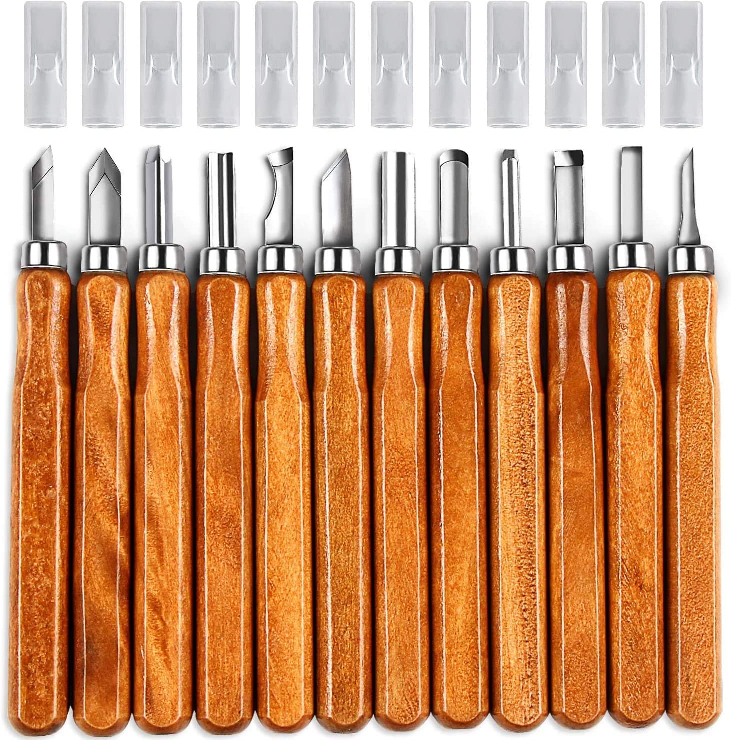 KAQ - Juego de herramientas para tallar madera 32 en 1 con 15 cuchillos para tallar, 6 unidades de madera de tilo para tallar, piedra de afilar y guantes resistentes a los cortes, juego de