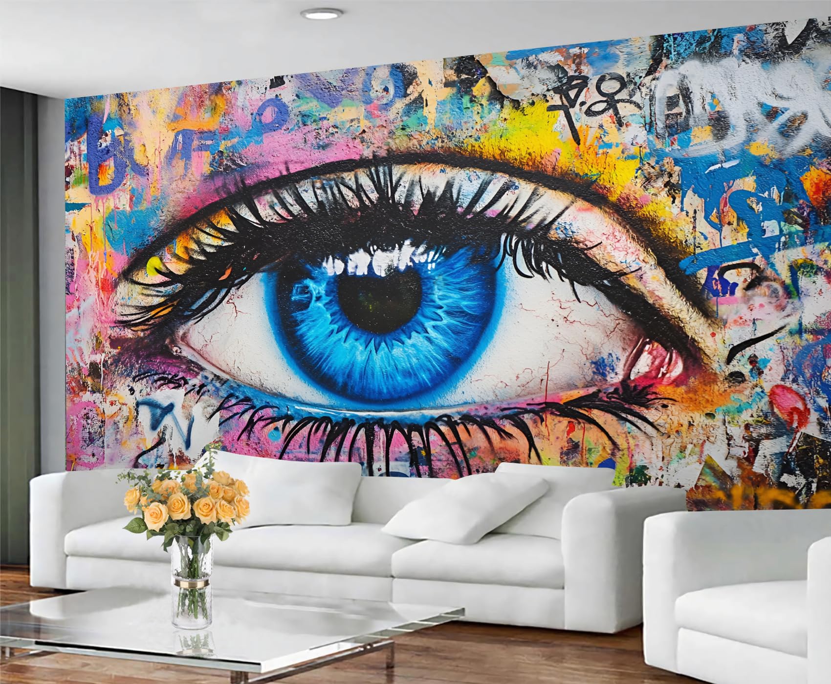GIVLWF Street Art Graffiti Wallpaper, Eyes Graffiti Peel and Stick Wallpaper for Living Room, Hippie Wall Murals for Bedroom, Abstract Large Mural & Boys Room Decor, Painting Wall Paper