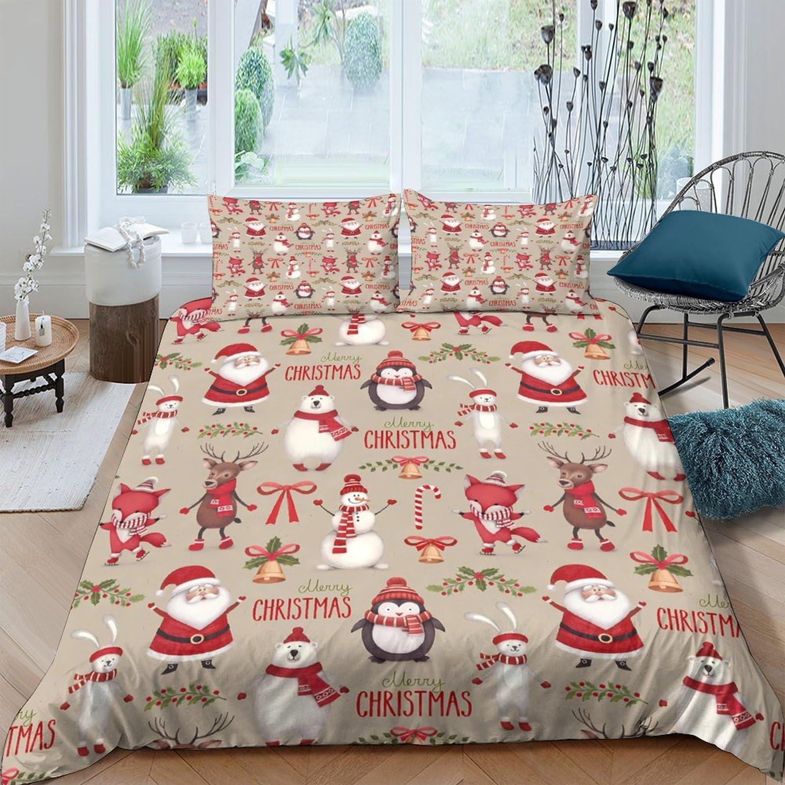 Ctjqhvkz Style-9 3D Printed Christmas Santa Fitted Sheet Microfiber Non Slip Festive Reindeer Bed Cover For Bedroom Guest Room Decor Single（135X200cm）