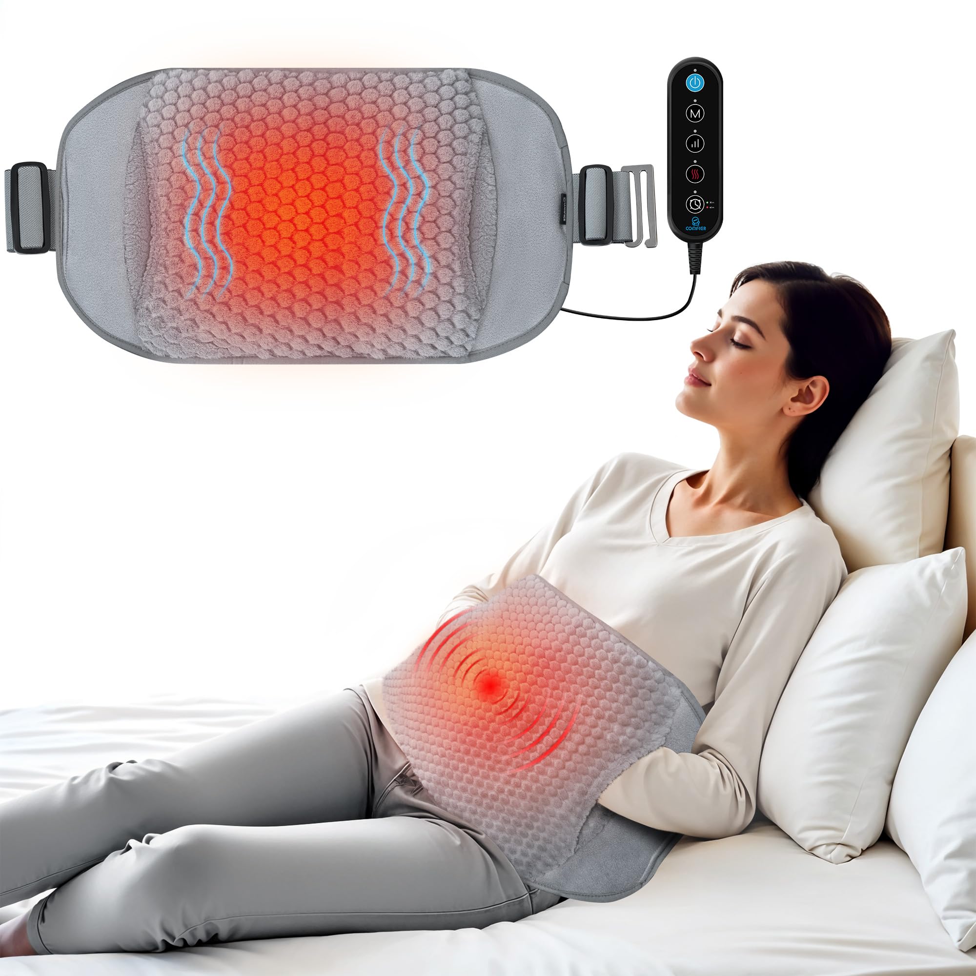 Comfier Cinturón Térmico con Masajeador de Espalda por Vibración, 3 Modos de Masaje y 3 Ajustes de Calor, Cinturón Térmico para el Tratamiento del Dolor de Espalda, Apto para Cinturas de 86 a 156 cm