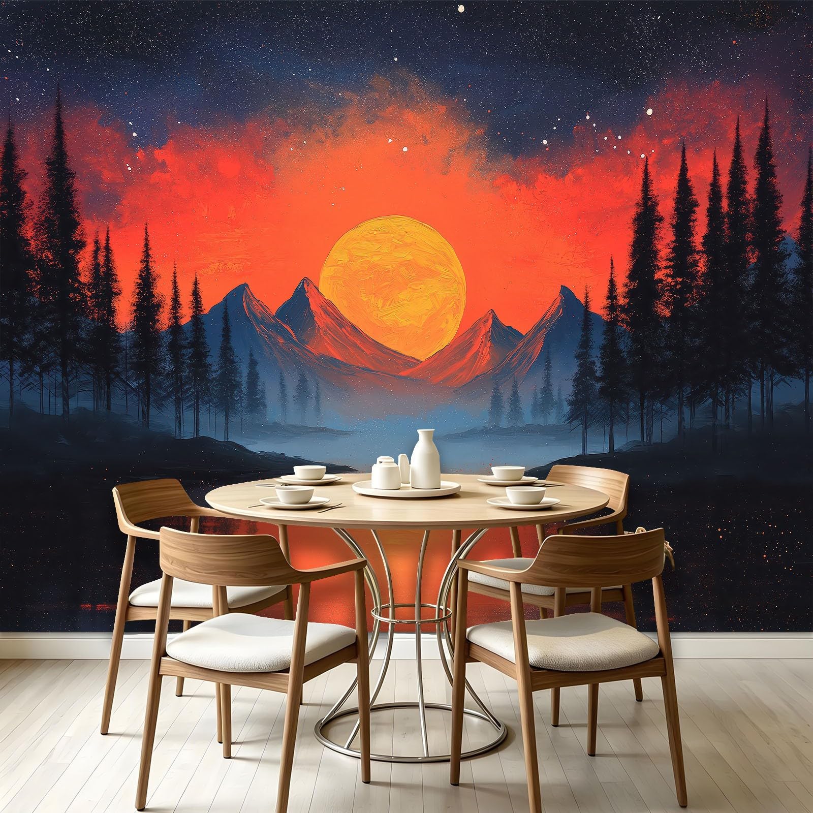 Fototapeta z motywem lasu fantasy, 200 x 140 cm (szer. x wys.) – klej nie wchodzi w zakres dostawy – kuchnia, sypialnia, salon, nowoczesna, pionowa tapeta ścienna, tapeta z włókniny, gwiaździste niebo