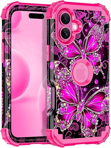 Miniatura 1 de Casetego Funda para iPhone 16 Plus, que brilla en la oscuridad, tres capas, resistente, a prueba de golpes, protección completa, policarbonato duro