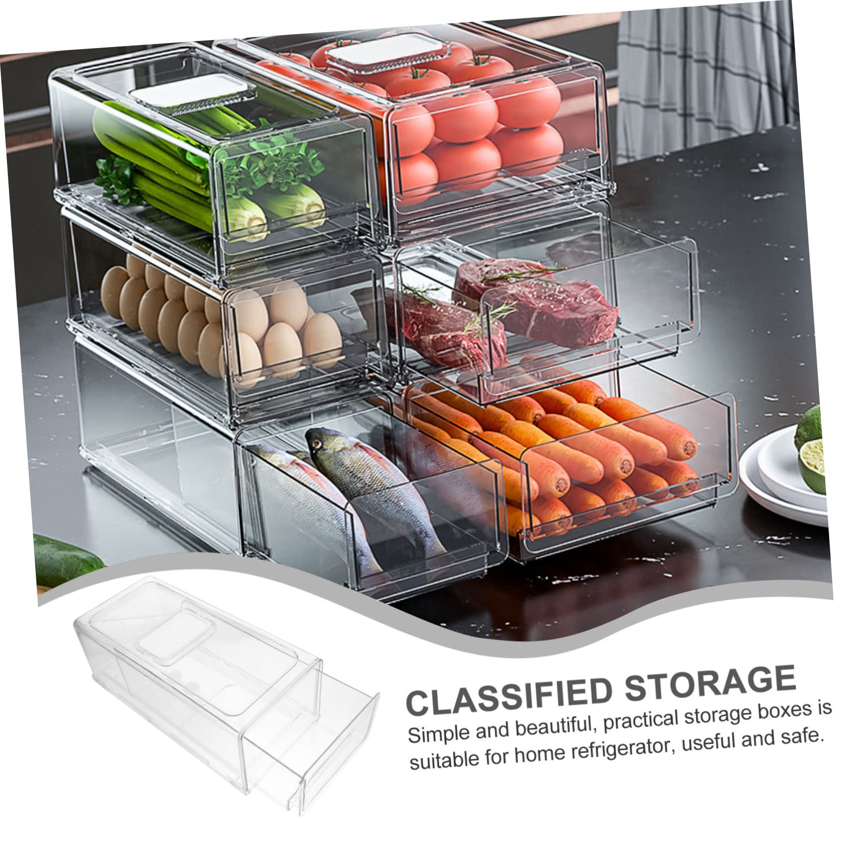 VICASKY Organizer Frigorifero Cassetto Impilabile in Plastica Resistente Contenitore Trasparente per Conservare Frutta e Alimenti Divisori Pratici per Cucina Ordinata