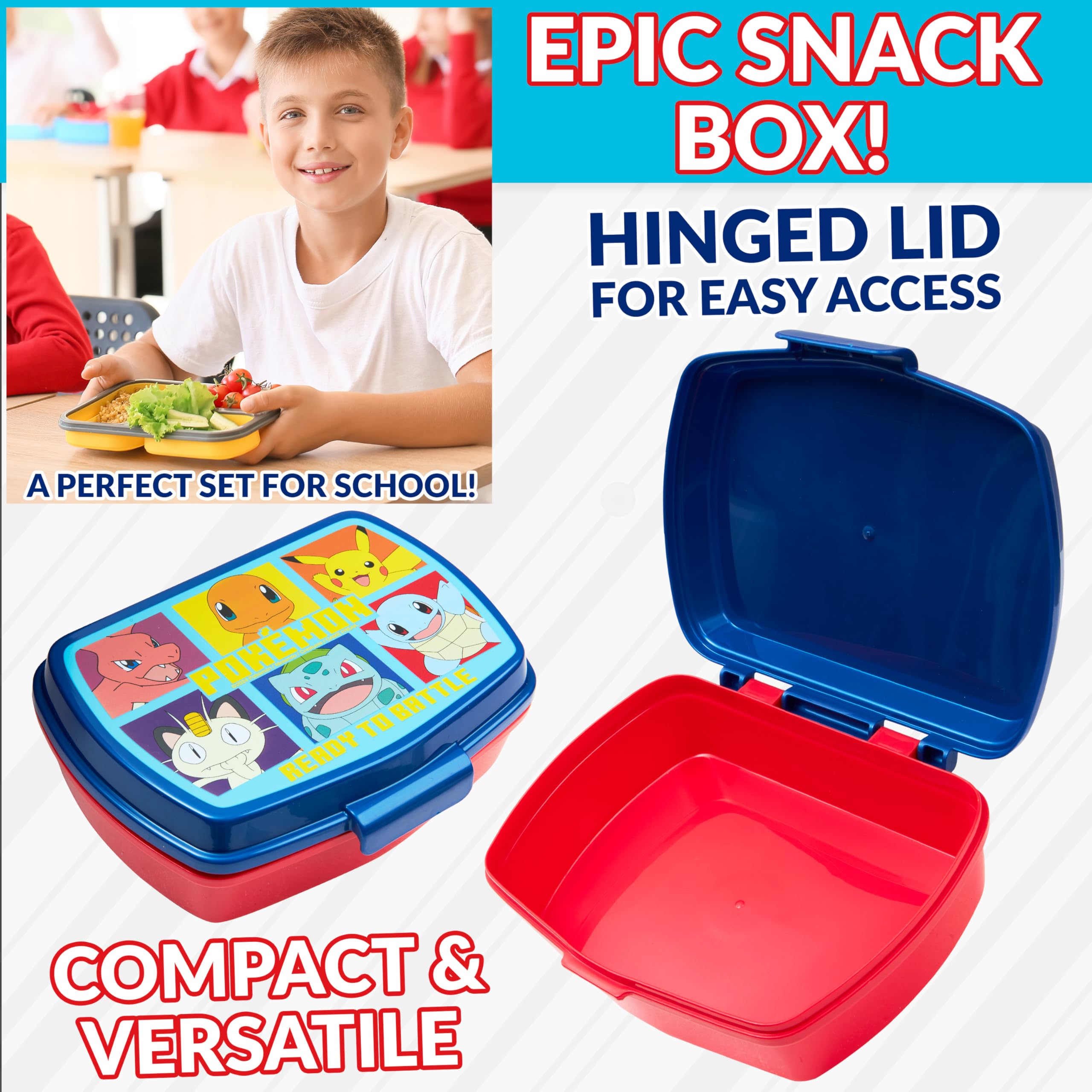 Pokémon Ensemble de Sac Isotherme Enfant avec Lunch Box et Gourde Rouge/Bleu