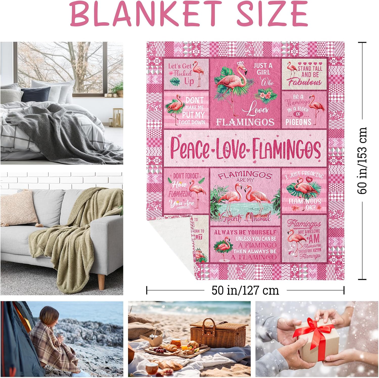 Flamingo Gifts for Women, Flamingo Gifts Blanket 60"X50", Flamingos Gift for Girls Woman Lovers Birthday, Flamingos Gift Decorations for Mothers Day Christmas - Image 6