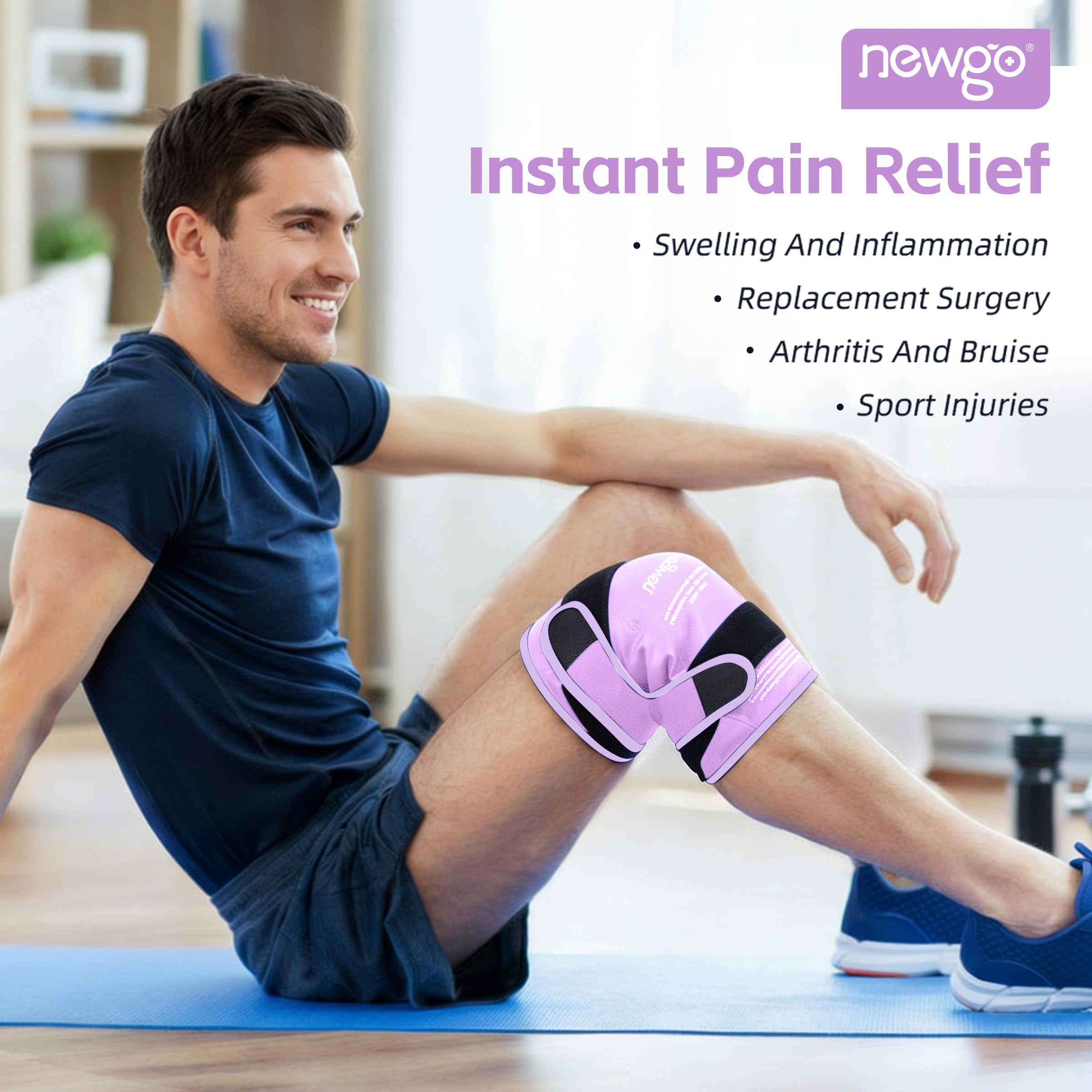 NEWGO Ice Pack for Knee Replacement Surgery, Reusable Gel Cold Pack Wrap Around Entire Knee Ice Pack Wrap for Injuries, Meniscus Tear, ACL, Swelling - Purple