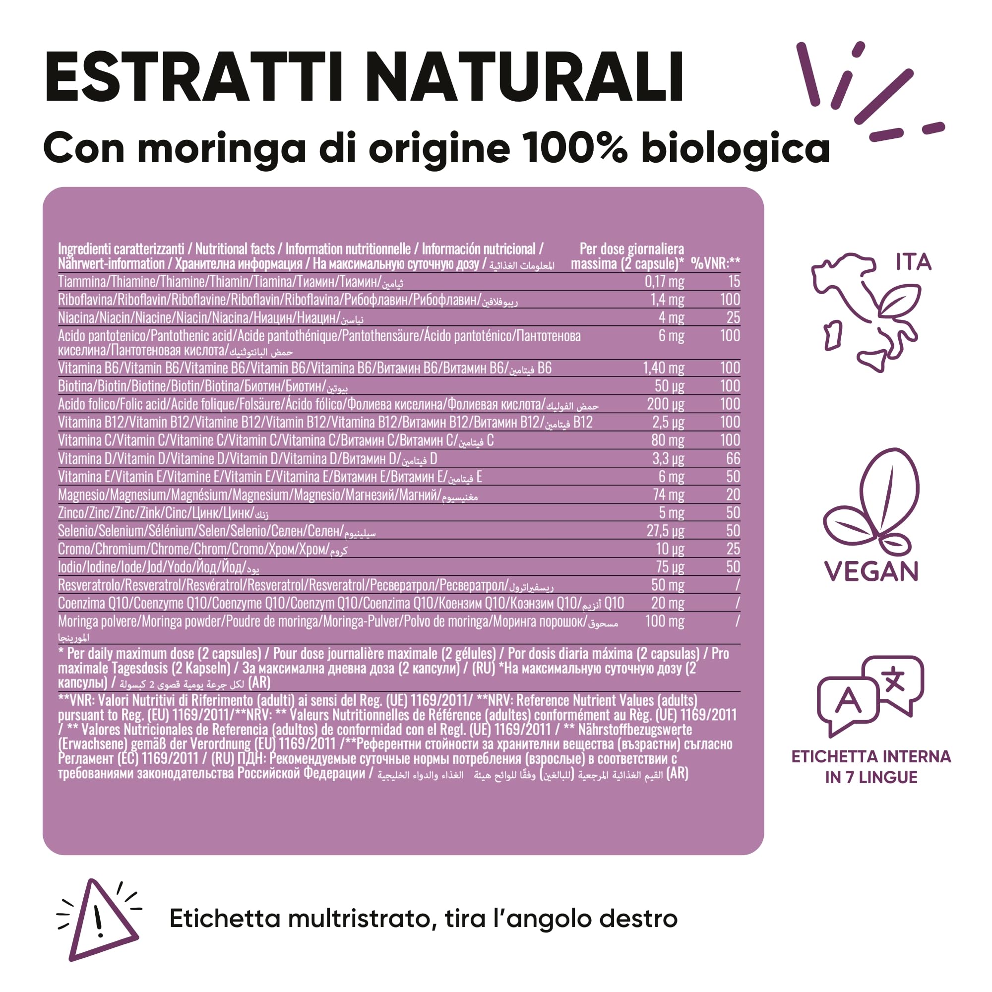 Integratore Acido Folico Mamme Resveratrolo, Moringa, Zinco, Vitamine B1, B5, B6, B12, E, D3, Acido Folico | Integratore Donna Vitamine PreMamma | Protegge DNA Mitocondriale | 180 Capsule - RedMoringa