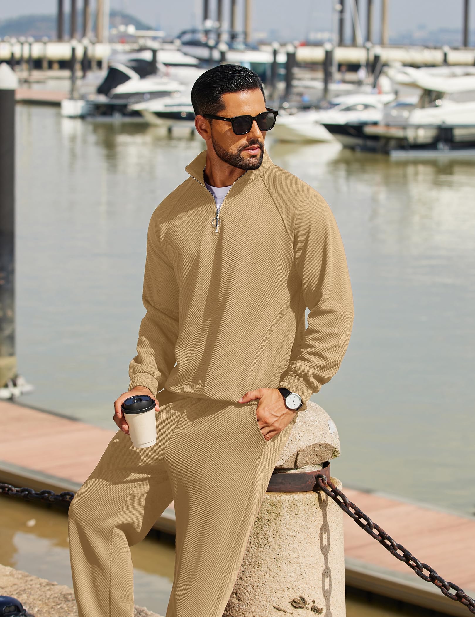 COOFANDY Tuta da uomo in 2 pezzi, vestibilità comoda, mezza zip, per atletica, corsa, jogging, set | Tuta sportiva sportiva, tessuto jacquard traspirante, per corsa, allenamento, tempo libero, viaggi, aeroporto