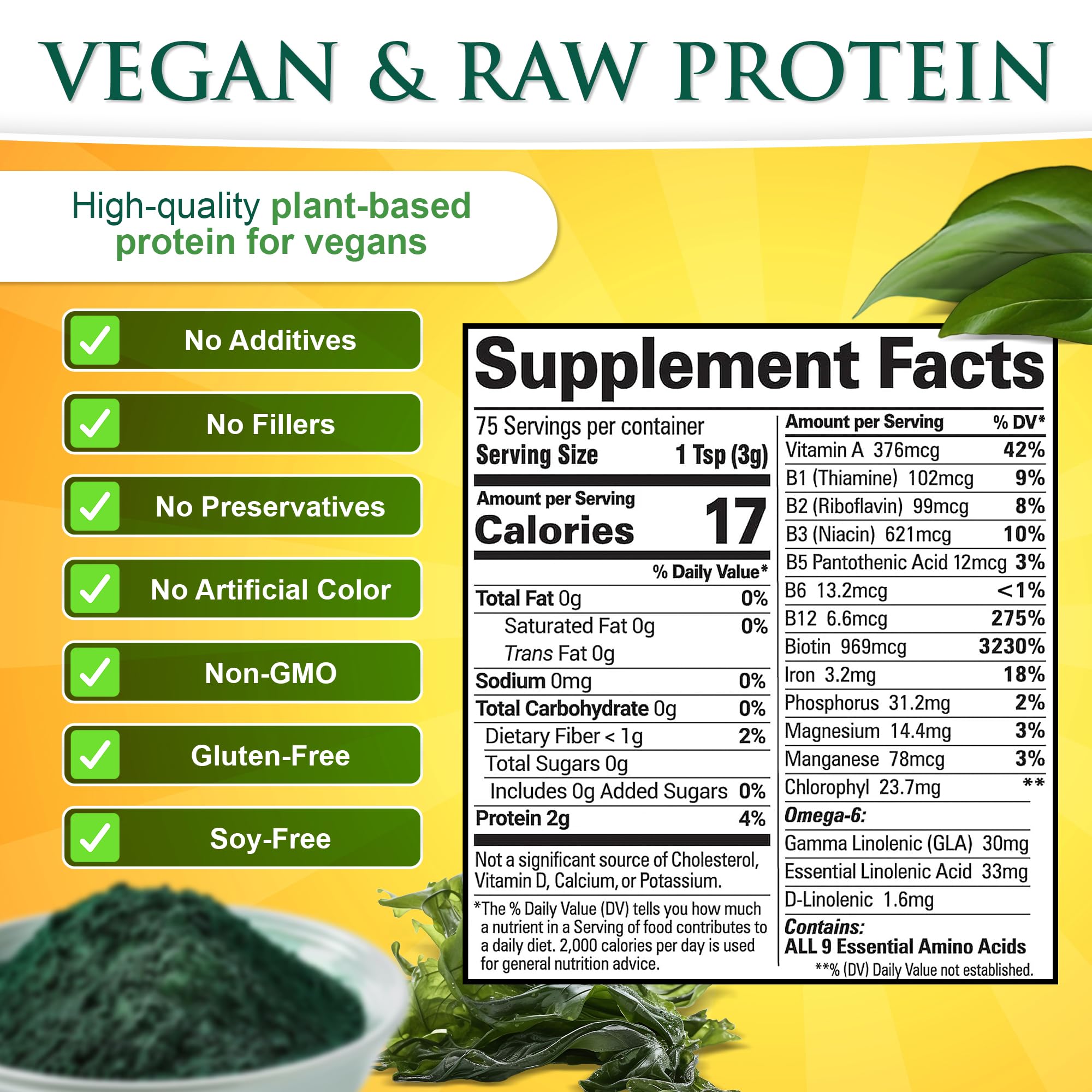 Sunlit Best Organic Spirulina Powder, Green Algae Natural Superfood, 8 Oz — Amazon image 3