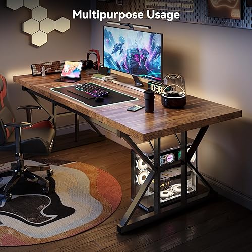 Miniatura 7 de LITTLE TREE Escritorio de oficina de 70.8 pulgadas, escritorio de oficina ejecutiva de madera, escritorio de trabajo moderno, mesa de escritura