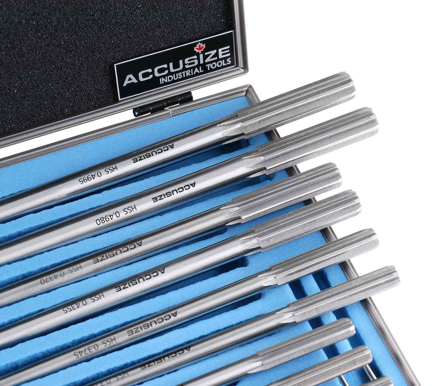 Accusize Industrial Tools Dübelstiftreibahle Größe: 0,3 cm bis 1,3 cm, HSS M2 Premium Spannreibahle, Rechtsschnitt, 14-teiliges Set, 5528-ST00