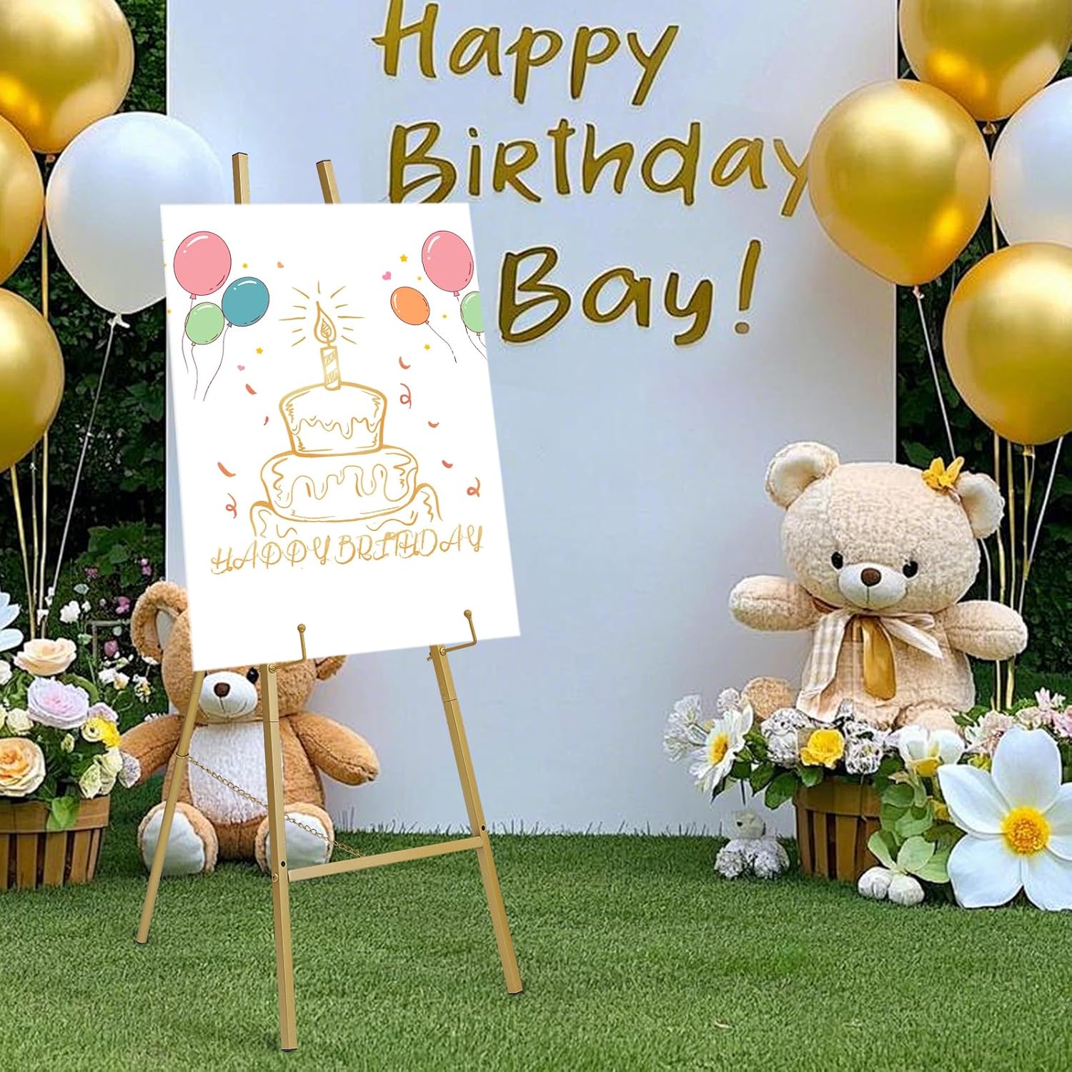 Metal Easel Stand with Chain Support for Mirror,58 Inch Floor Easels for Display Wedding Sign,Iron Adjustable Arts & Crafts Easels(Gold)