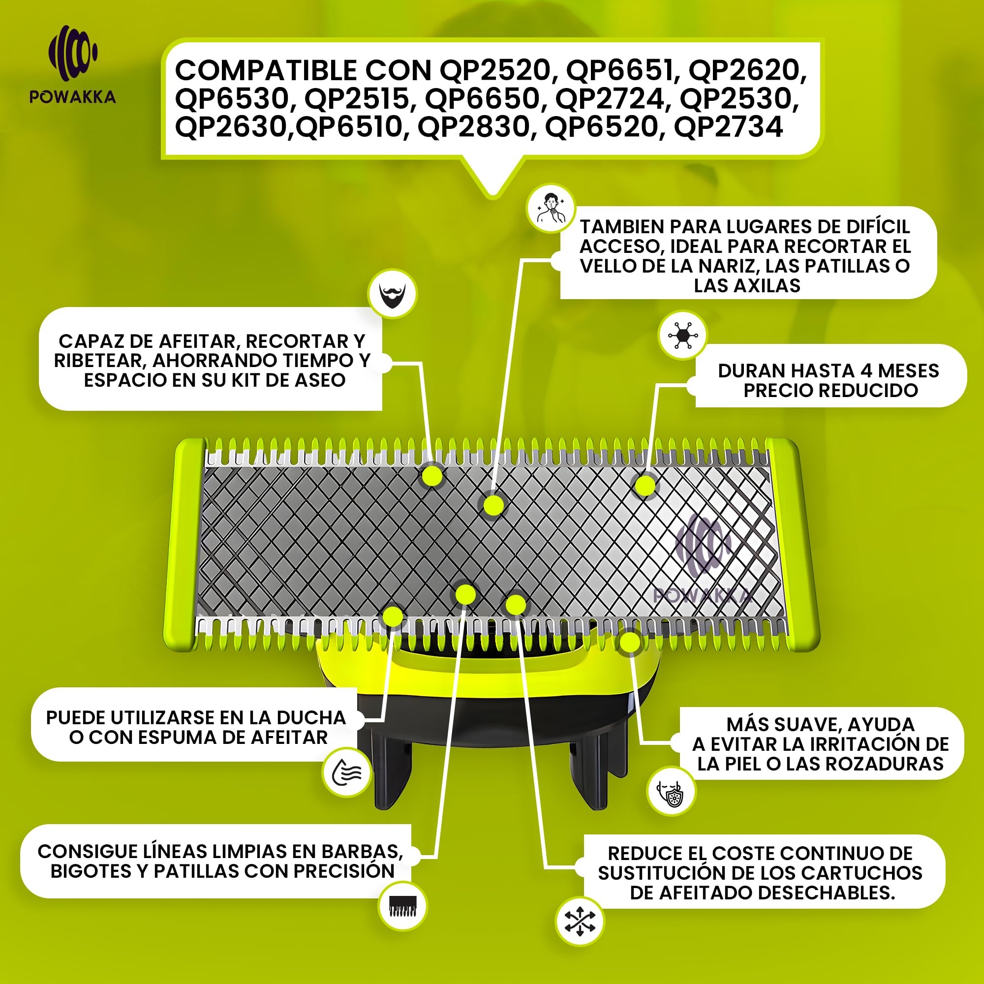 Cuchillas T-Blade de repuesto compatible con OneBlade de acero inoxidable x5