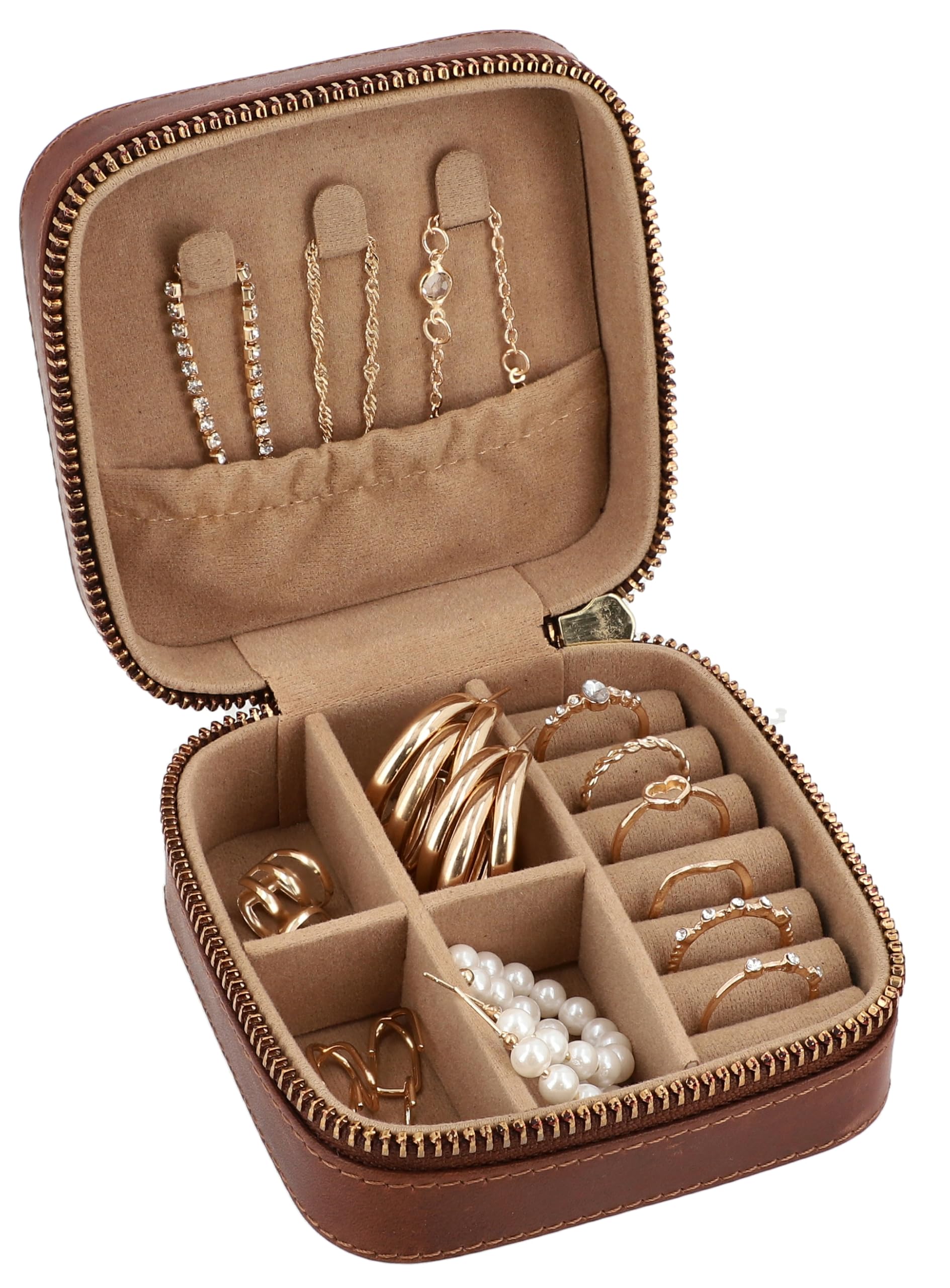 Gusti Pochette à Bijoux en Cuir – "Lonneke" Étui à Bijoux pour Femme en Cuir Marron