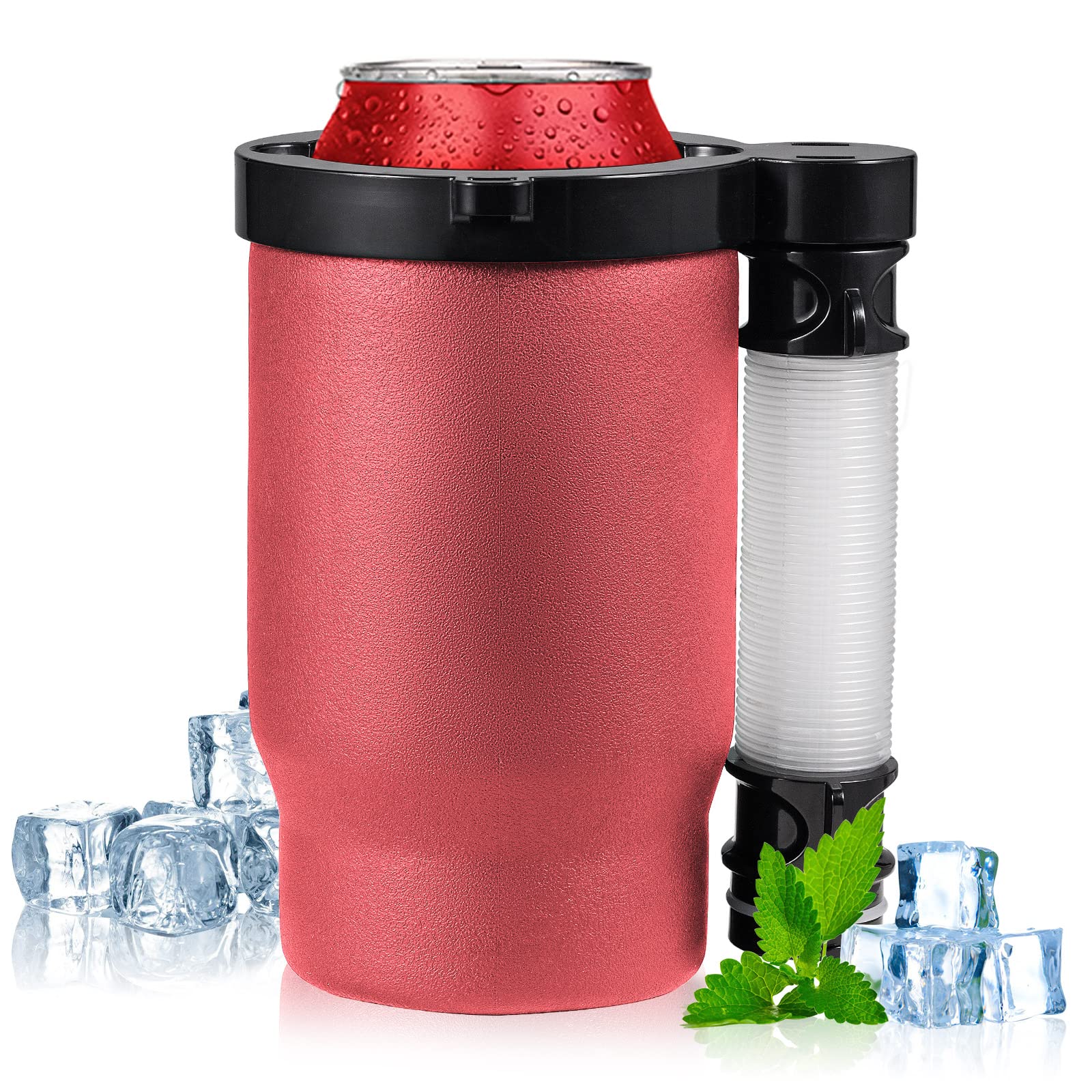 Portable Can or Bottle Cooler & Cup with 2 Detachable Expandable Hose and Bottle Opener Keychain,Hose Funnel Cup for Beverage Drink, Built for Party Bottle Bottle Drinking Funnel (Red)