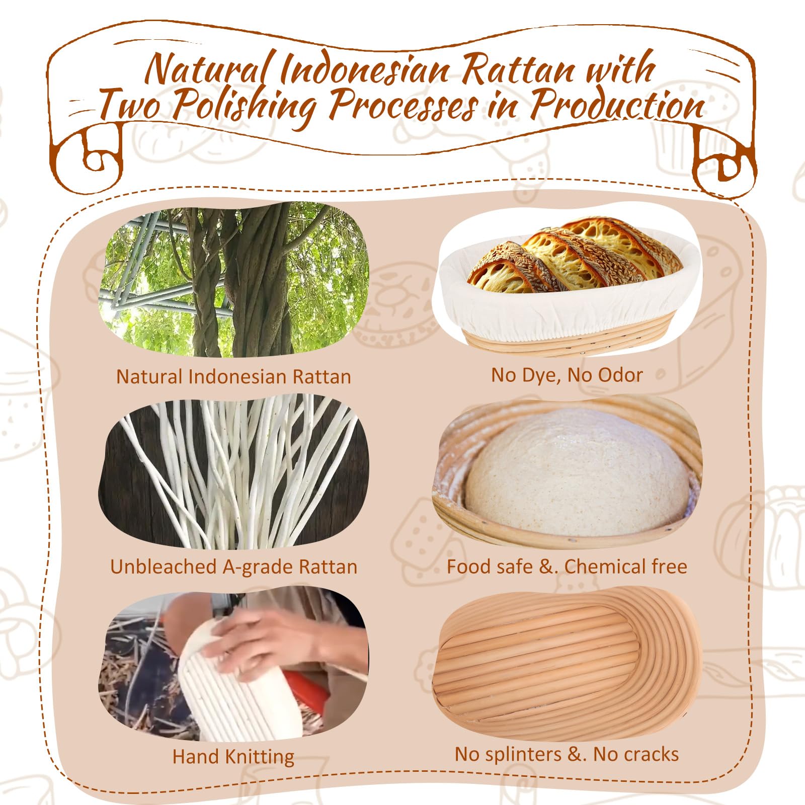 Gärkörbchen 10 Zoll, 7-teilig Sauerteig Brot Gärkorb Set, Sauerteig Starter Set Glas 700ml, 100% Natürlichem Rattan Gärkorb Brot Backzubehör für Brotback Anfänger & Profis