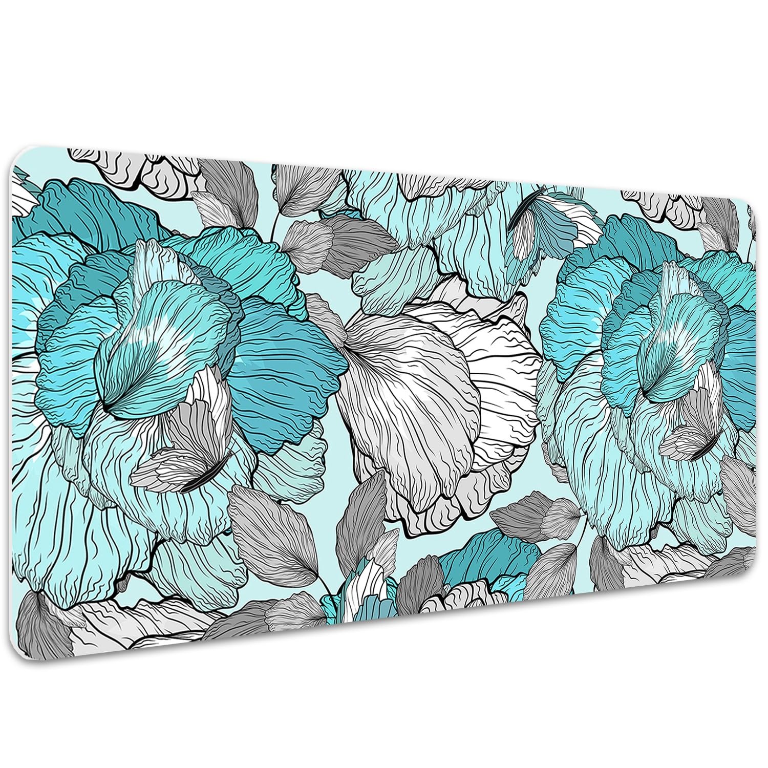 Sottomano da Scrivania 100x50 cm in Vinile PVC Protezione e Decorazione Facile da Pulire Superficie Protettiva per Ufficio e Casa Antiscivolo Impermeabile - Scarabocchio di fiori