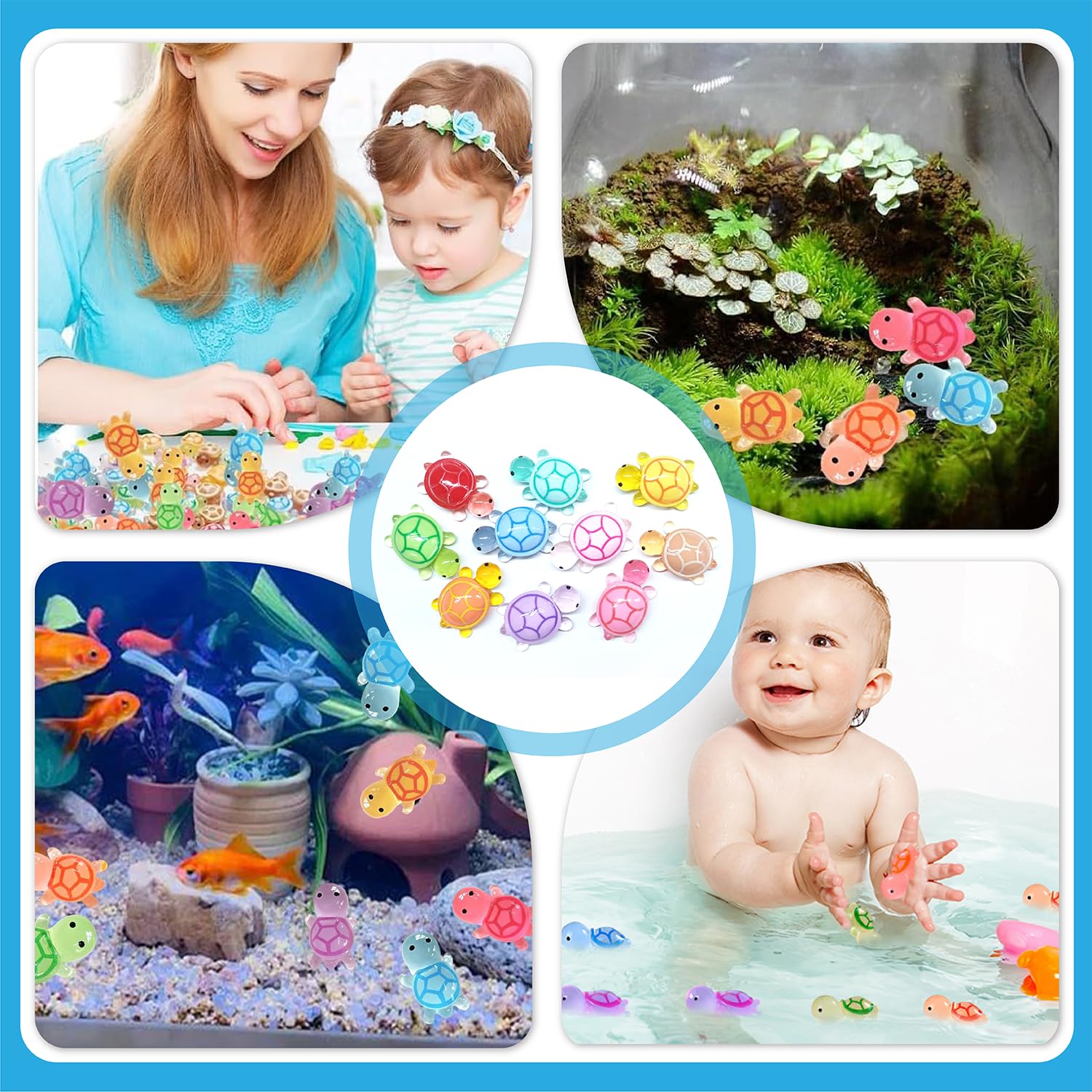 Figurines Miniatures Lumineuses Fluorescentes en Résine Animalier Lot Varié - Déco Micro Paysage Aquarium Bonsaï Jardin Cadeau (20 Mini Tortues)