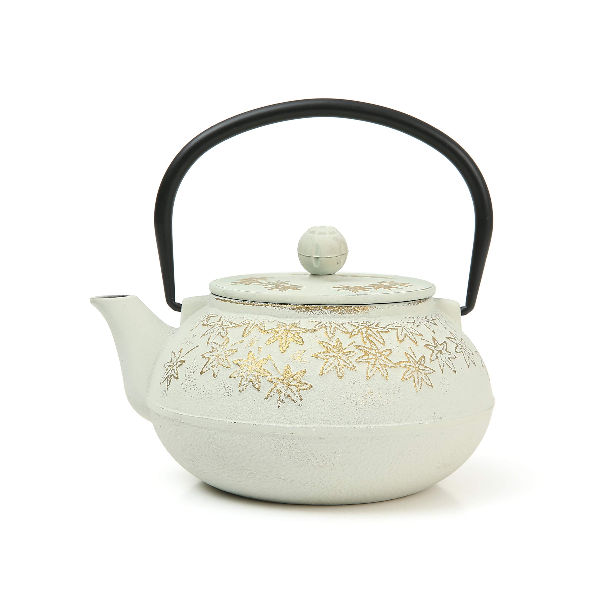 900ml/30oz Cast Iron Teapot,Japanese Cast Iron Tea Kettle Coated with Enameled Interior Stovetop Safe for Coffee, Tea Bags, Loose TeaMaple Leaves, Beige