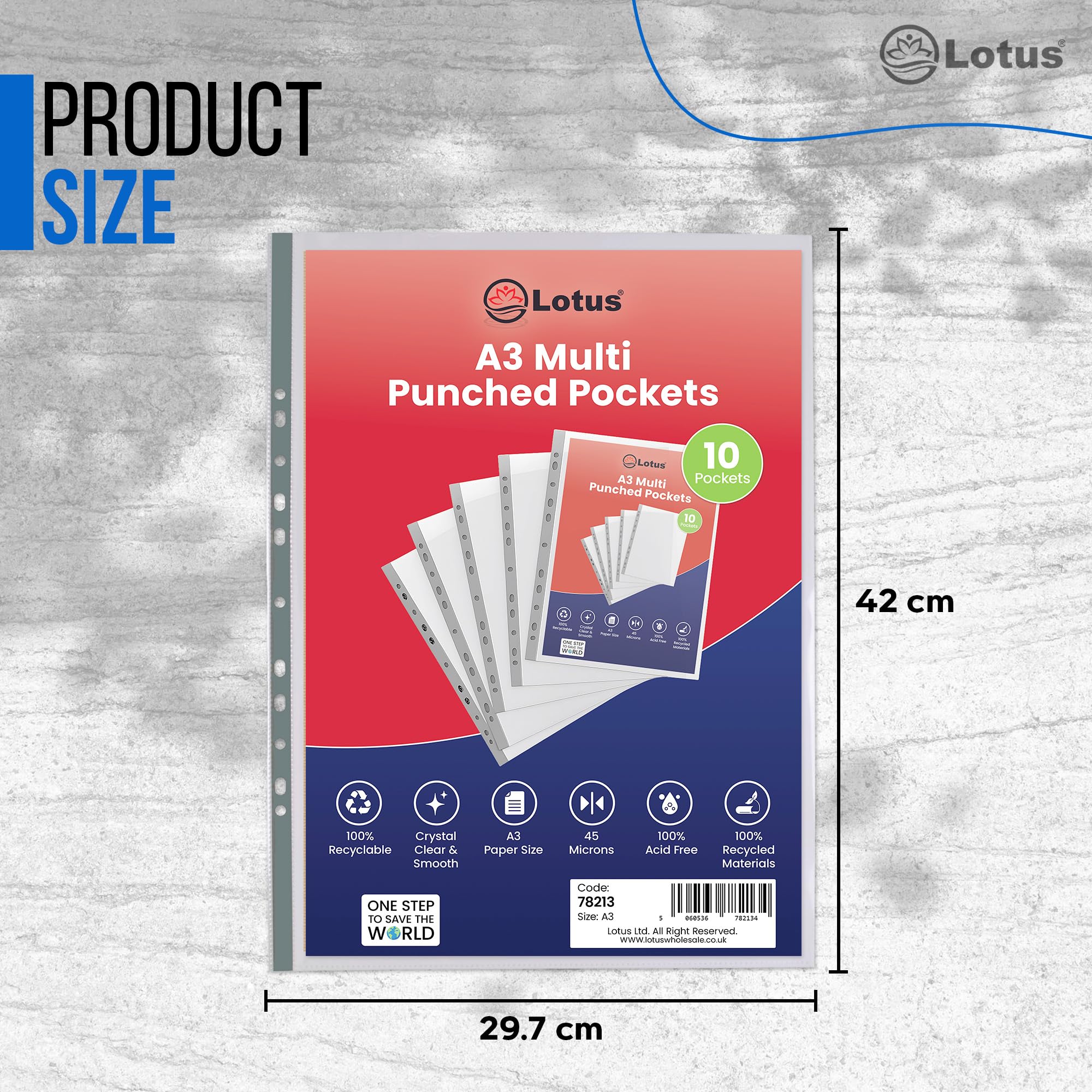 Lotus Premium A3 Portrait Punched Pockets - Strong 90 Micron Transparent Poly Wallets, Crystal Clear Sheet Protectors, Reinforced Multi-Punched Spine, Durable and Acid-Free - 78213 (Pack of 50) - Image 4