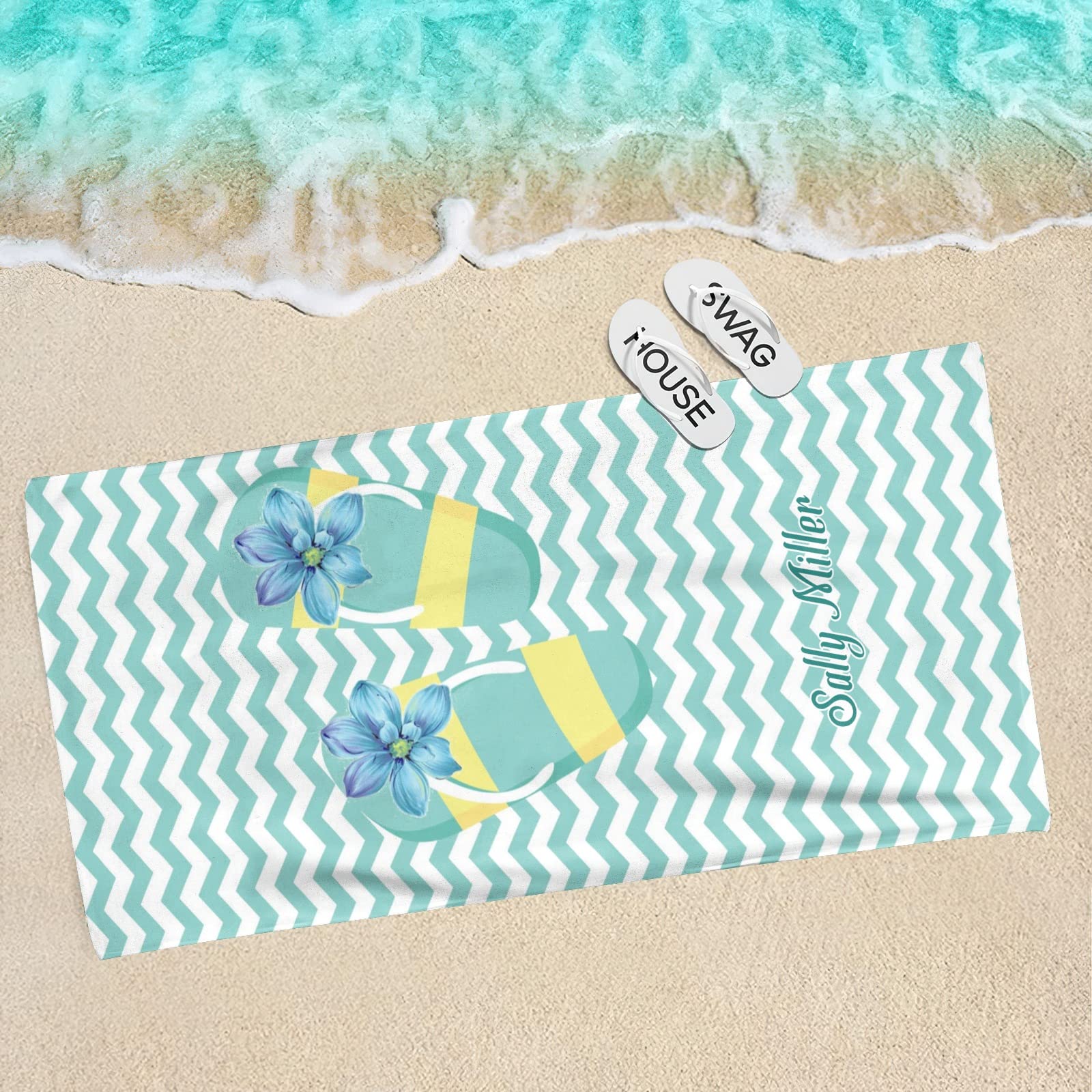 NZOOHY Personalized Beach Towel - Custom Monogrammed Pool Towel 60x30 Inches For Men, Women & Kids